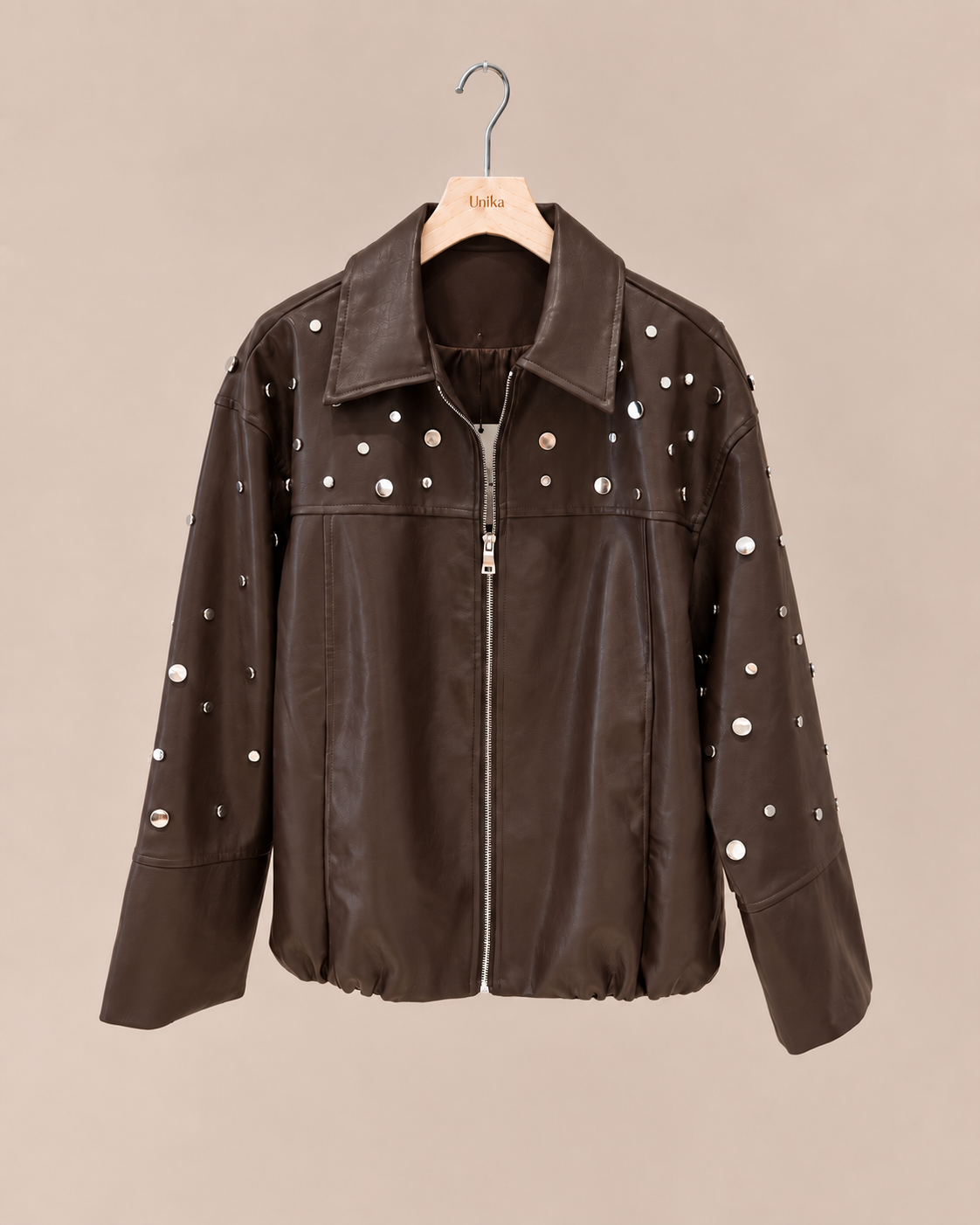 Leatherlook jacket met studs Noa Donkerbruin