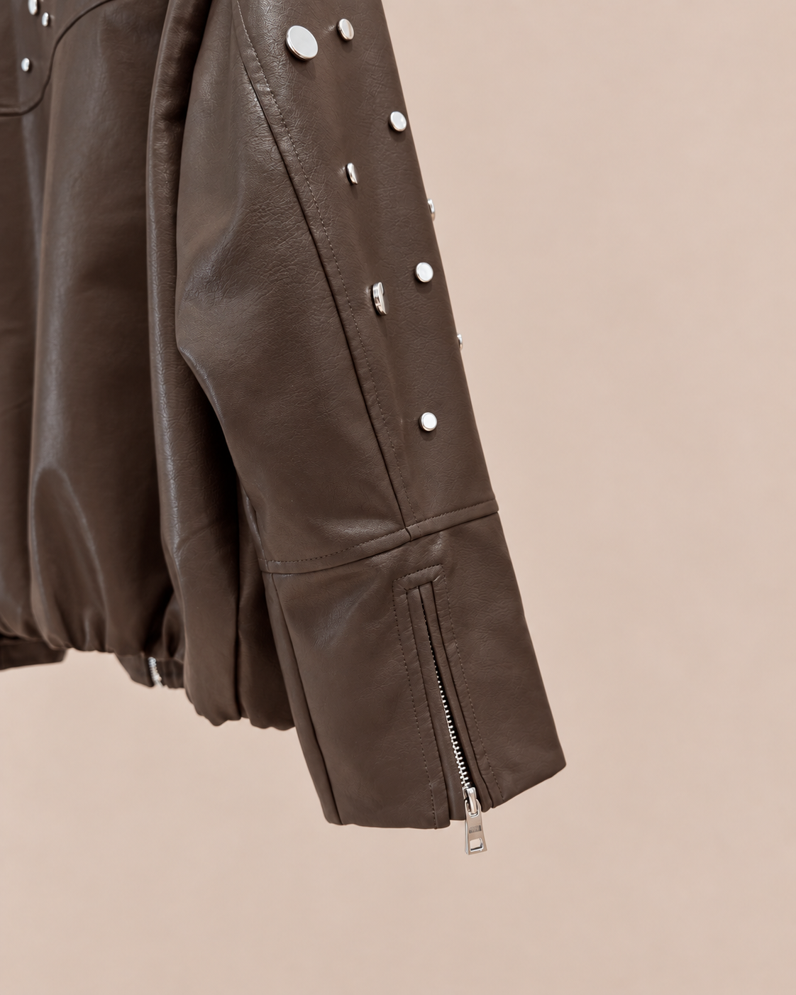 Leatherlook jacket met studs Noa Donkerbruin