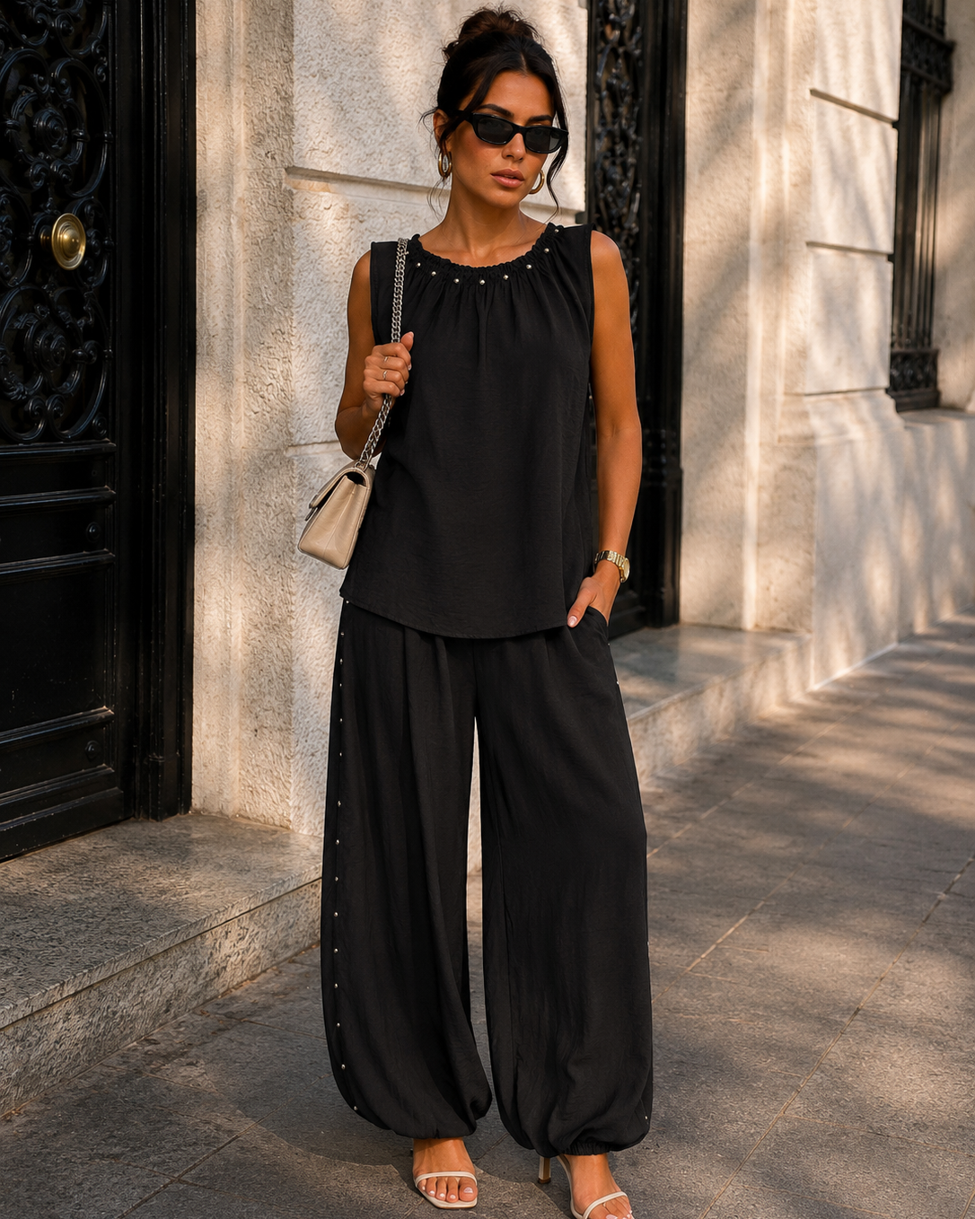 Co-ord set met studs Livia Zwart