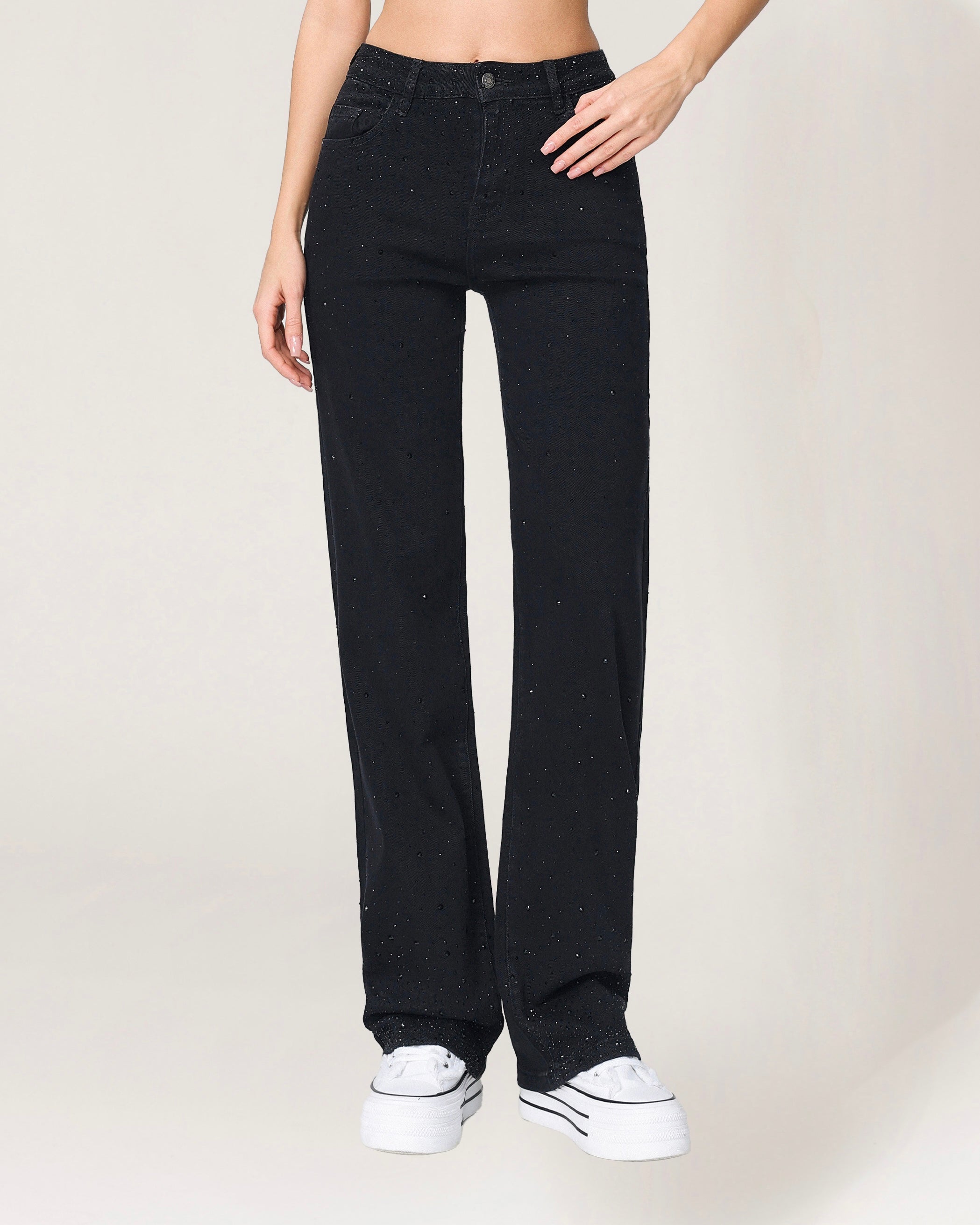 Hello Miss | Wide leg jeans Kella-1 Zwart