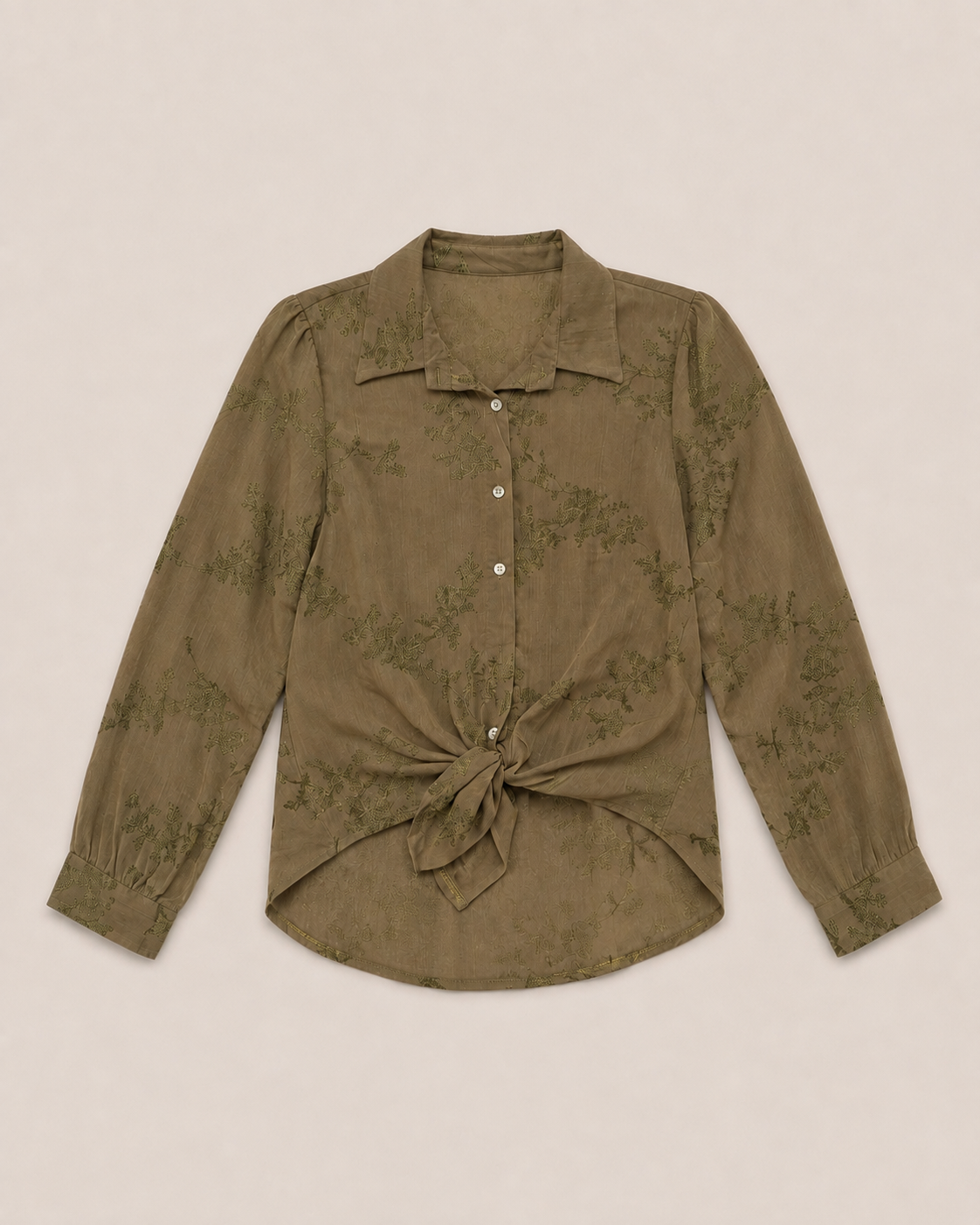Groene blouse Evelyn met bloemenprint en afneembare strik
