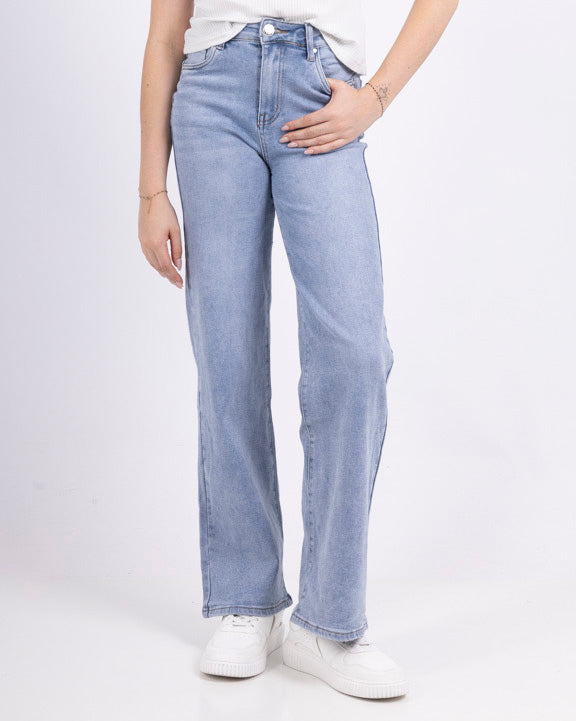 Trendy wide leg jeans dames lichtblauw plus size Goodies - voorkant