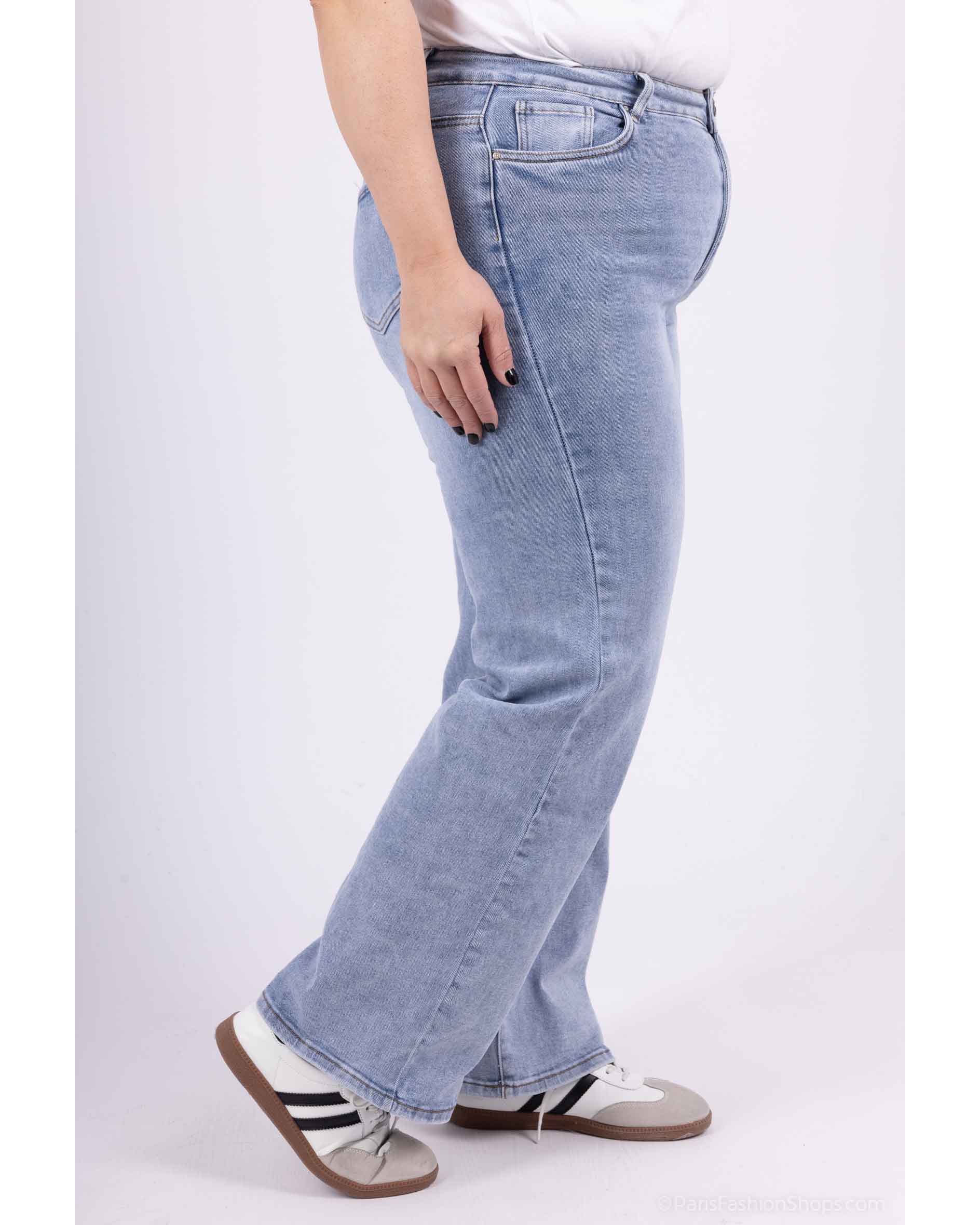 Trendy wide leg jeans dames lichtblauw plus size Goodies - zijkant plus