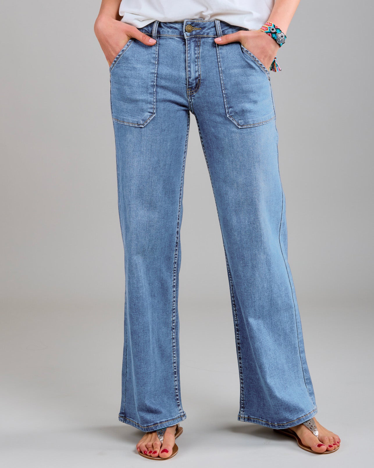 wide leg jeans dames lichtblauw Toxik voorkant