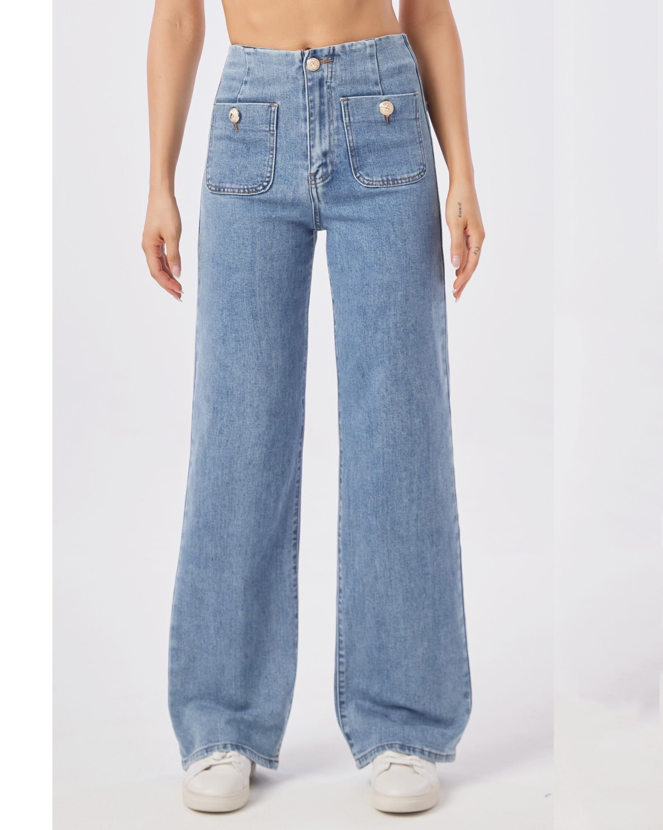 Laulia wide leg jeans dames lichtblauw met wijde pijpen en hoge taille - voorkant