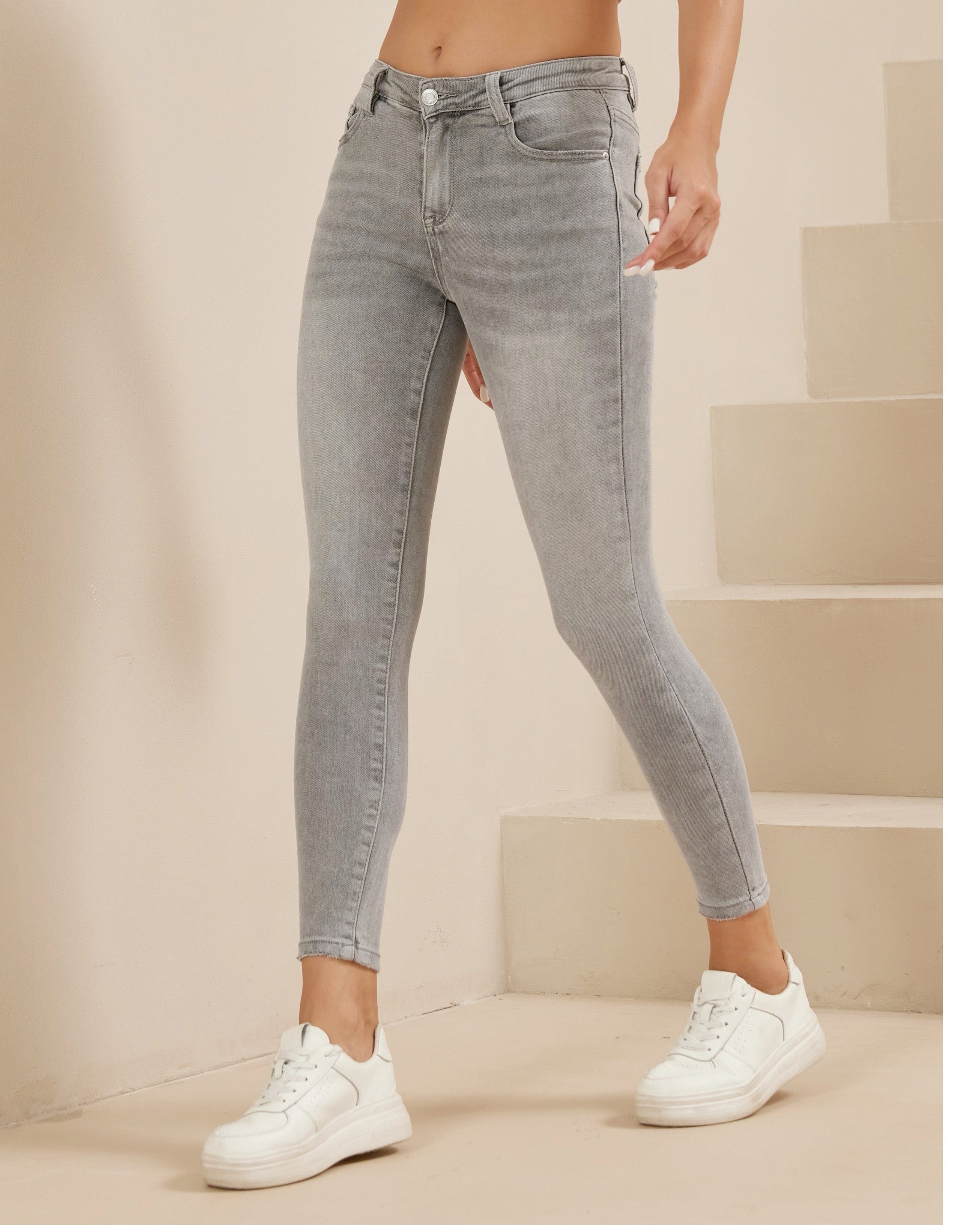 Laulia grijze skinny jeans High Waist - voorkant