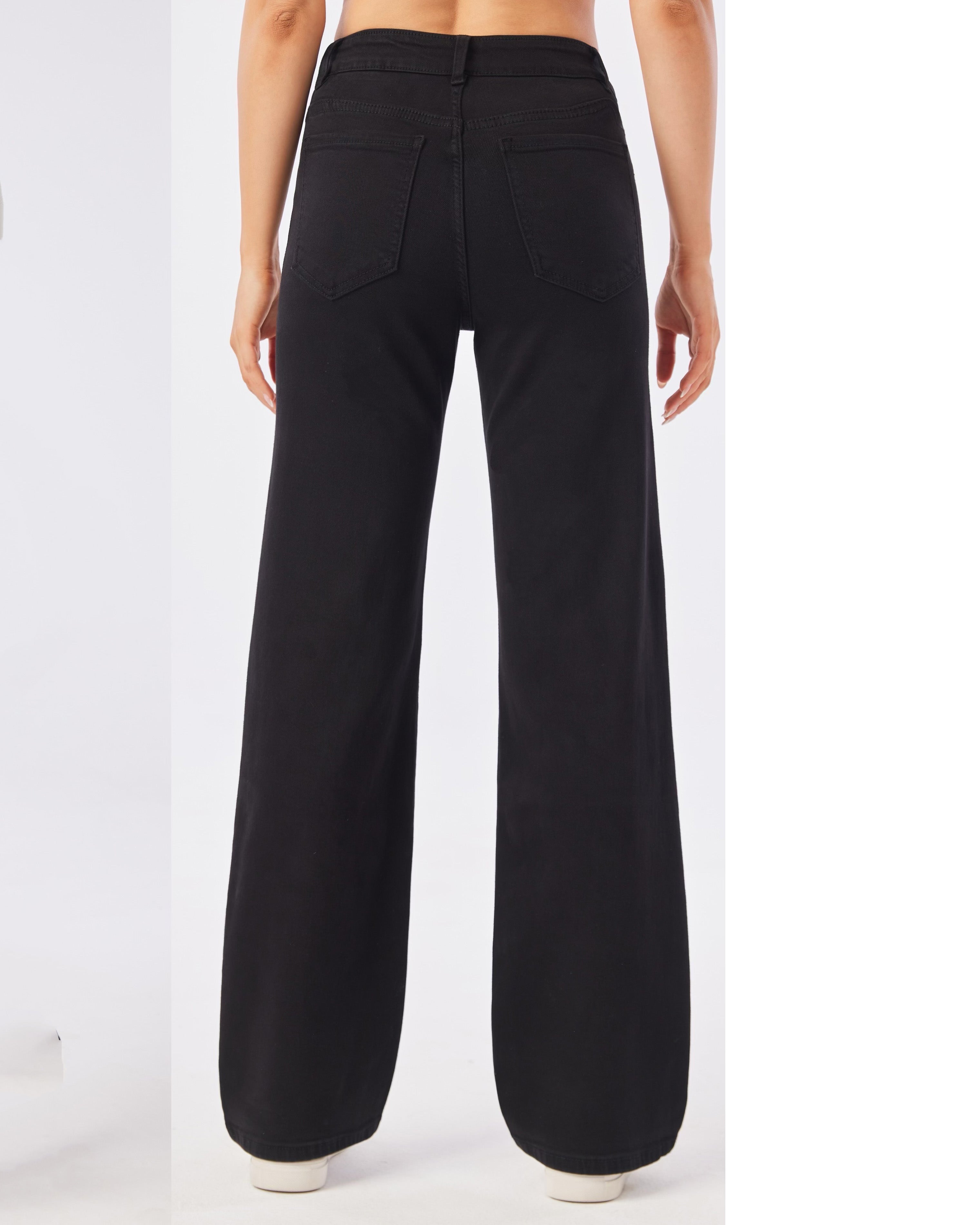 Zwarte wide leg jeans van Laulia met Super stretch en wijde pijpen - achterkant