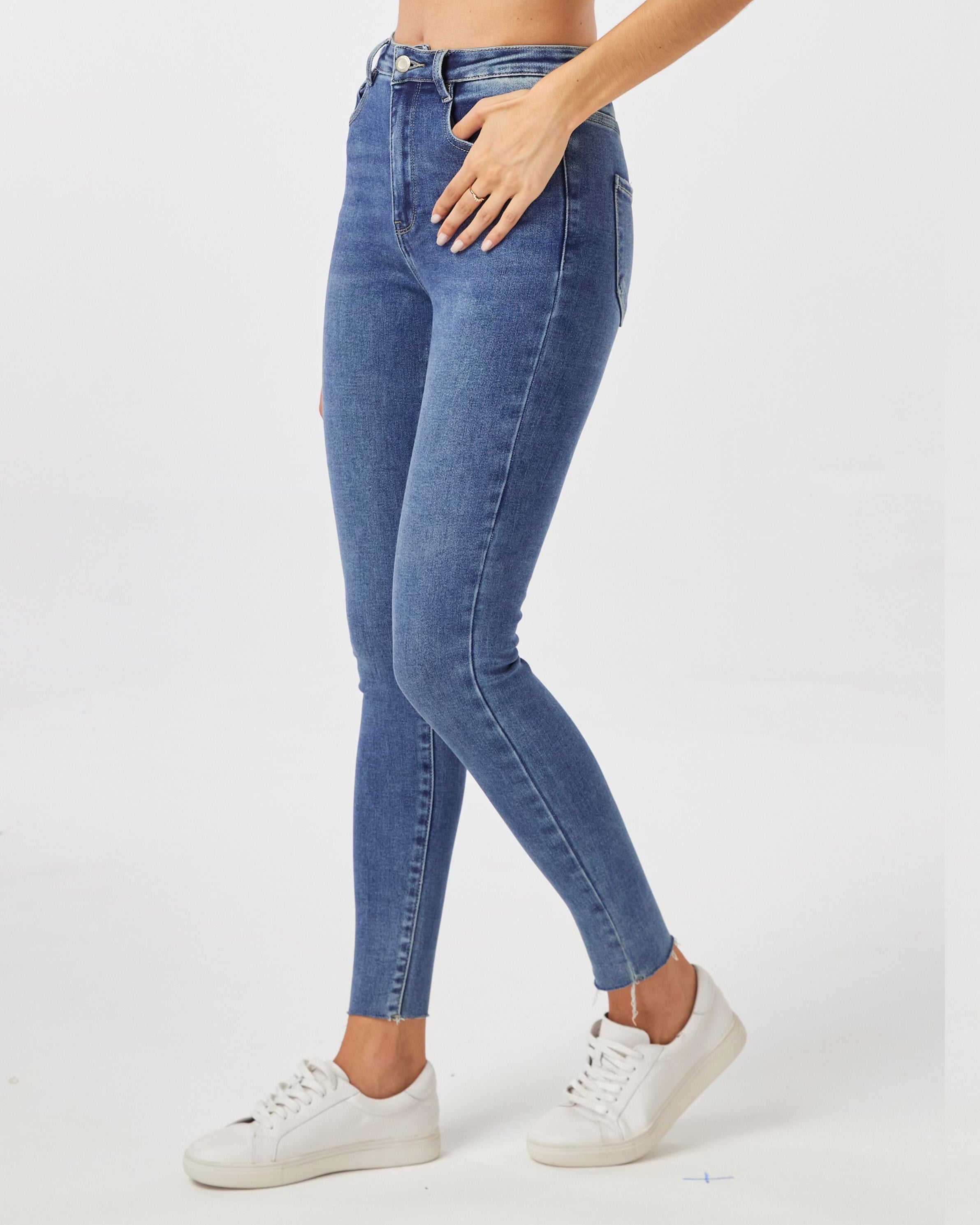 Laulia blauwe skinny jeans High Waist dames - voorkant