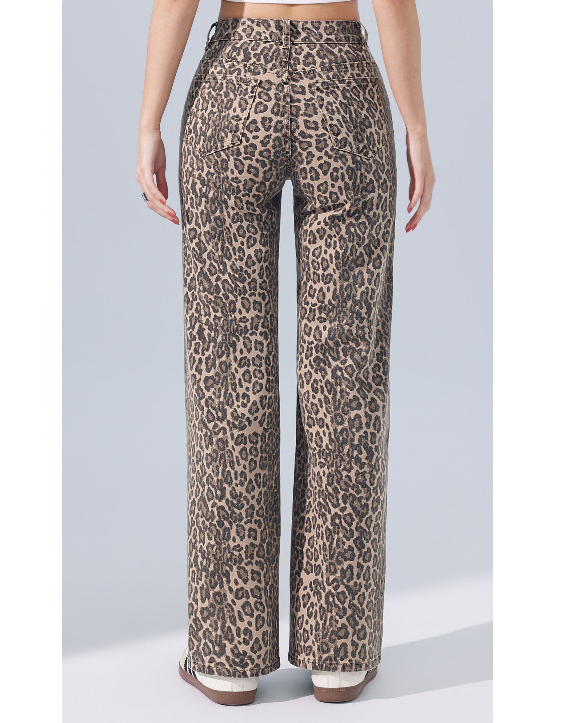 Hello Miss wide leg jeans panterprint beige dames - achterkant