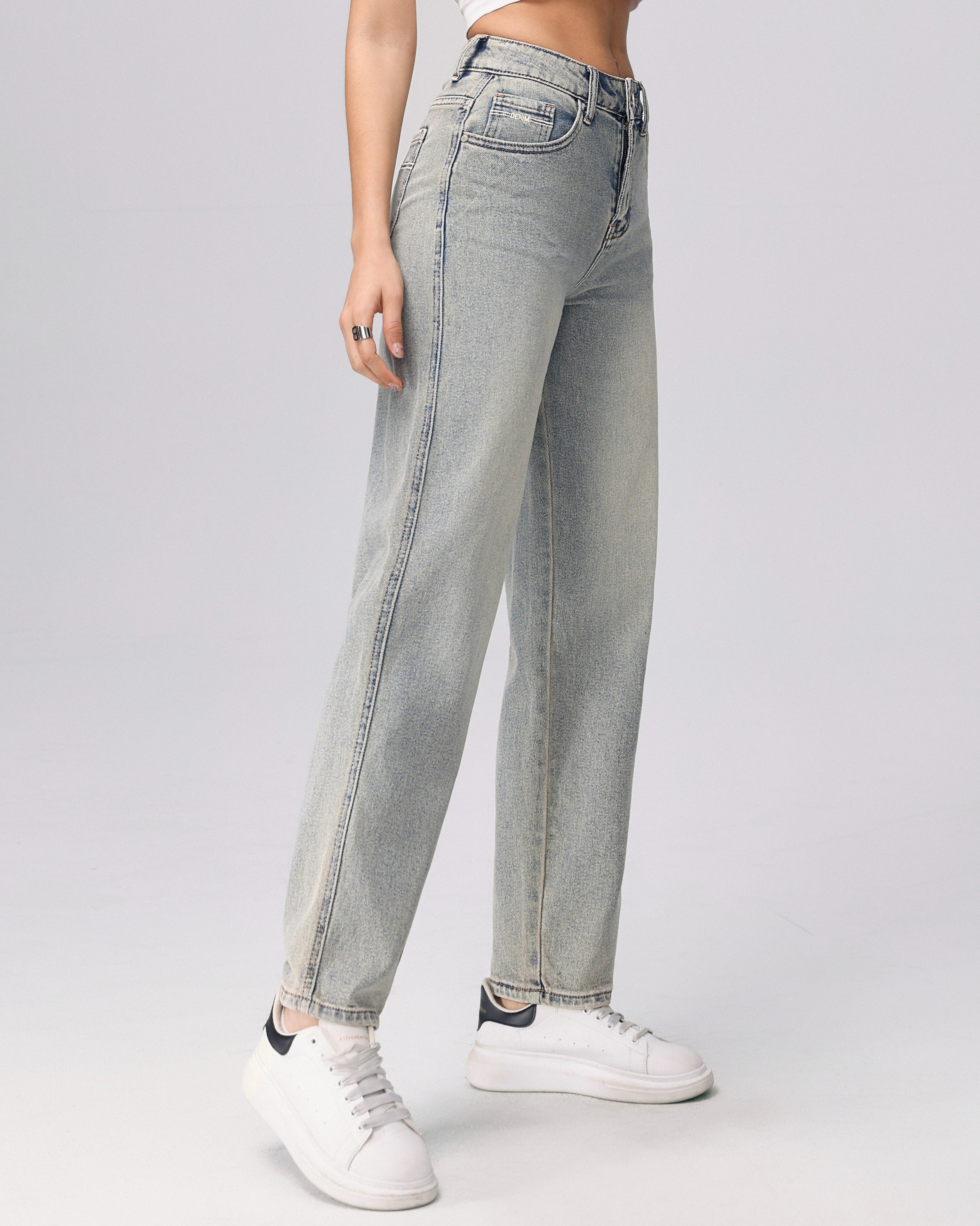 Hello Miss balloon jeans blauw grijs zijaanzicht