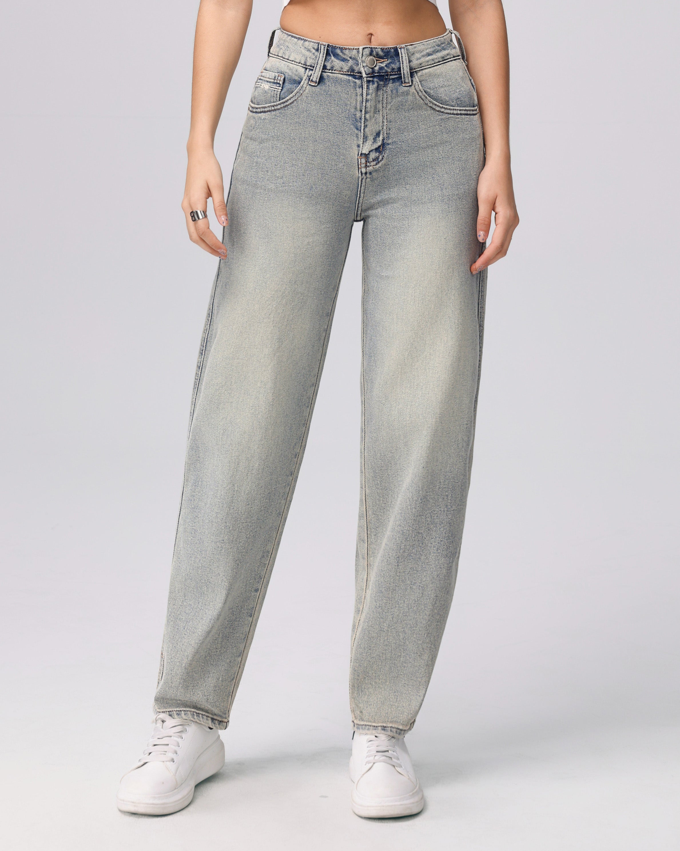 Hello Miss balloon jeans blauw grijs vooraanzicht