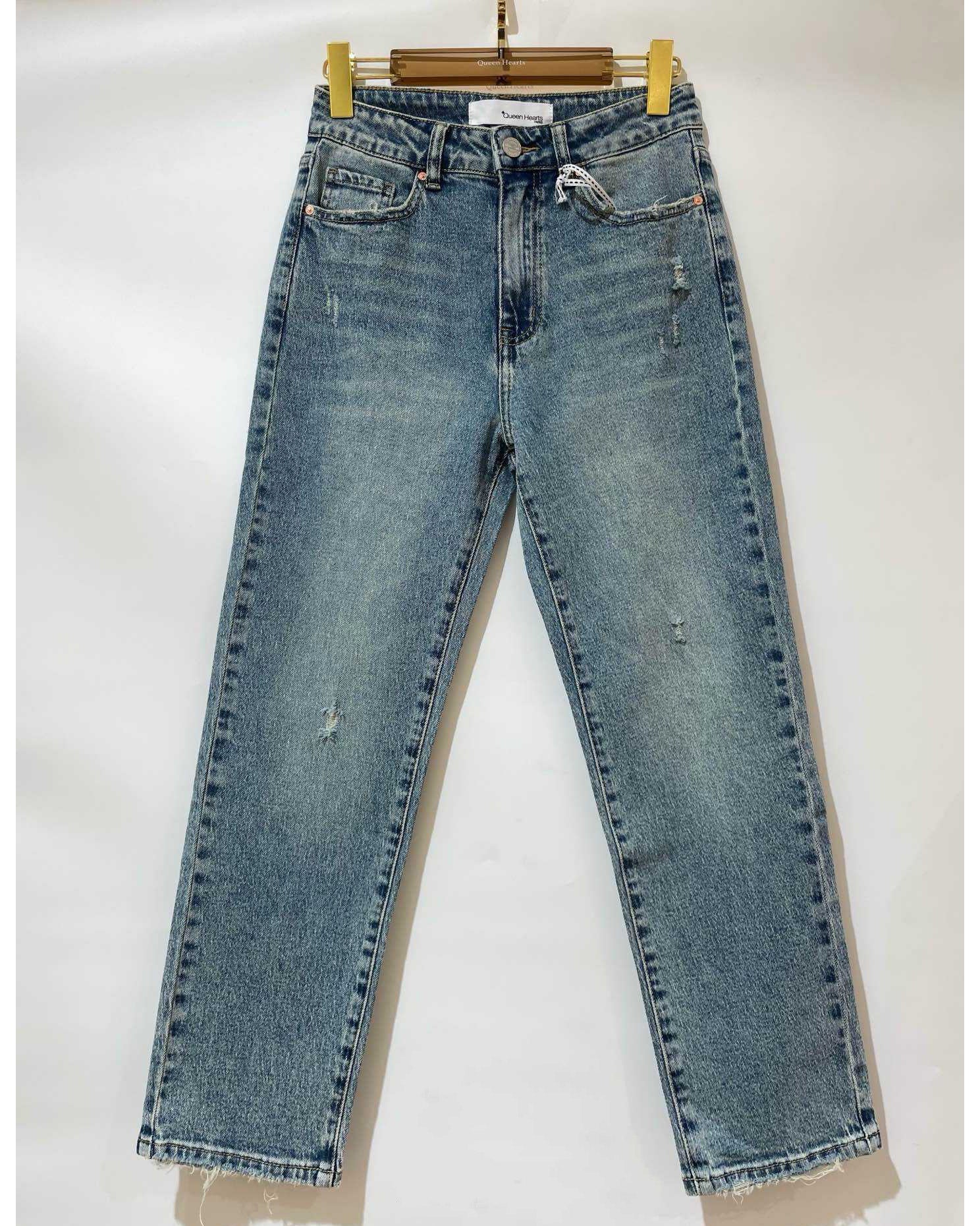 Mom jeans dames Queen Hearts denim vintage look - voorkant