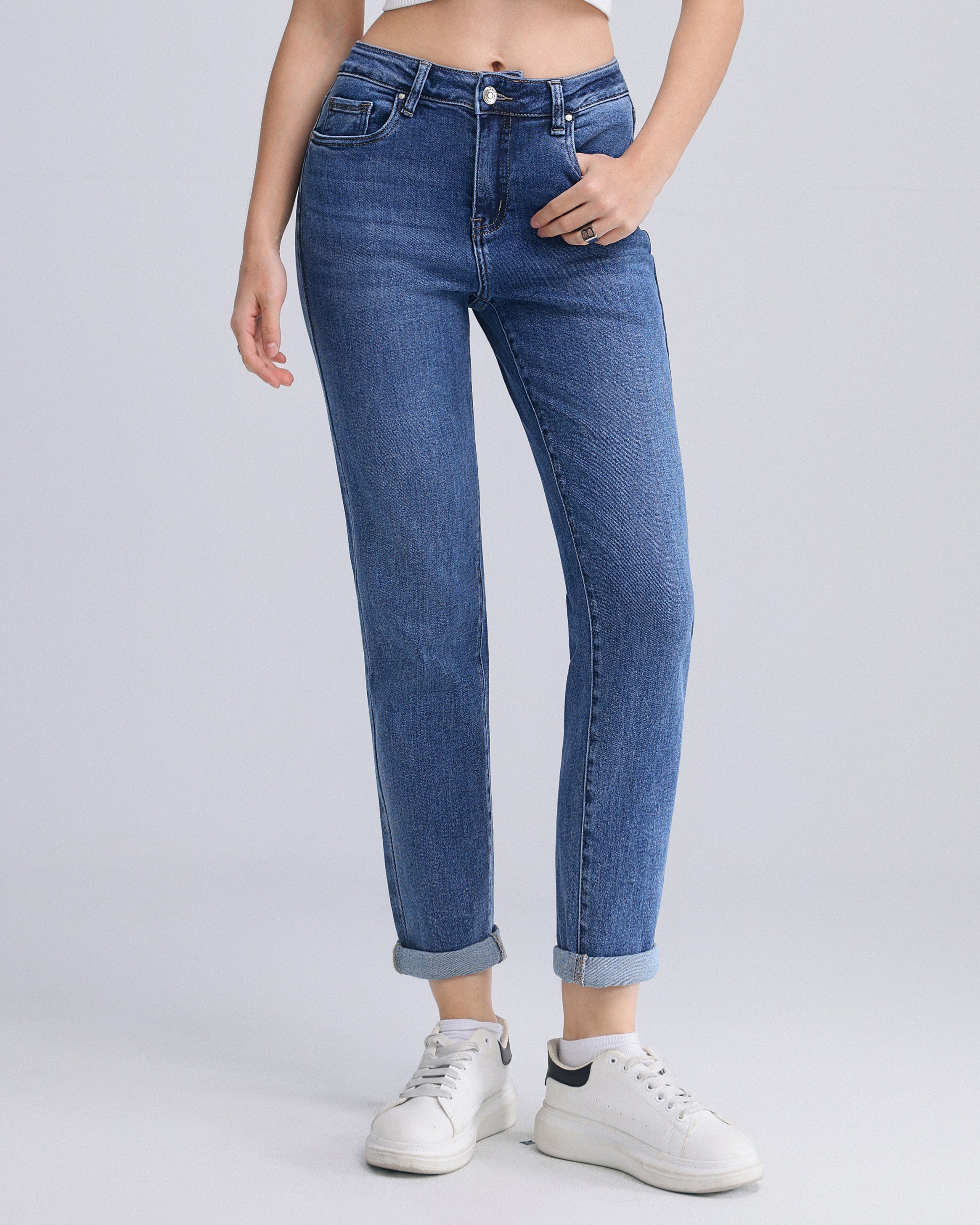 Hello Miss mom jeans blauw dames rechte pijp voorkant