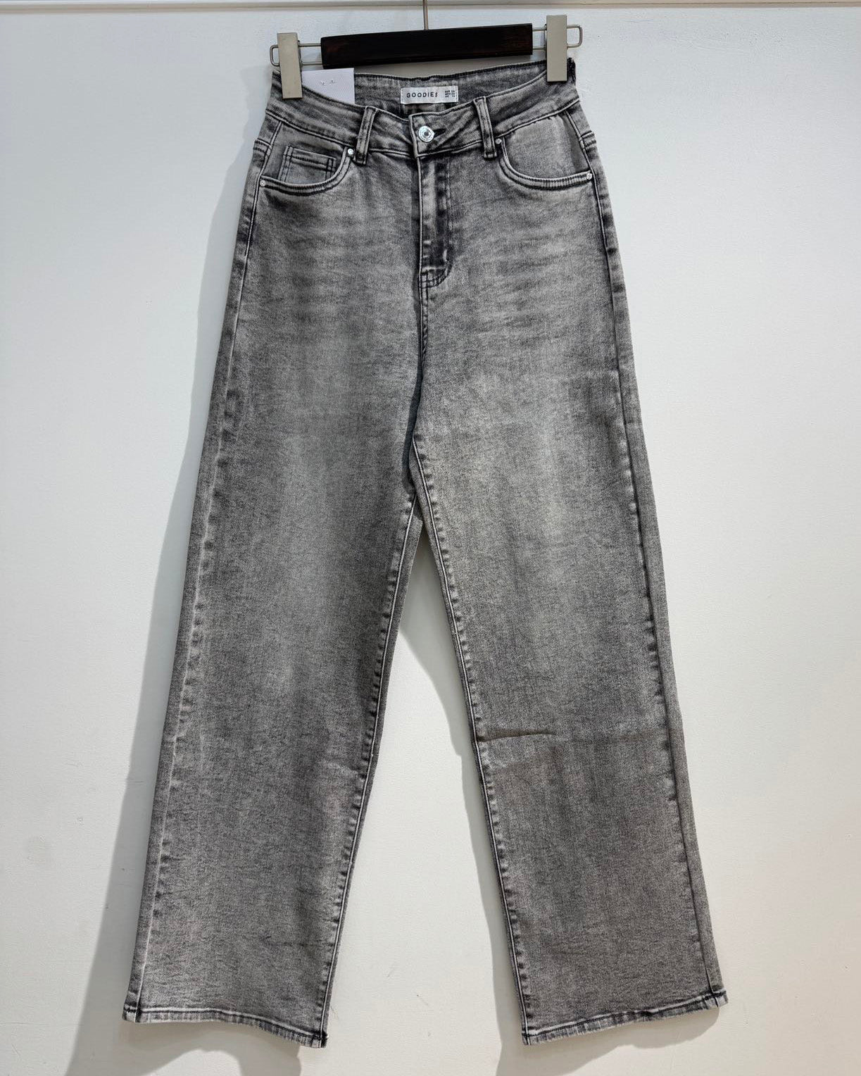 grijze wide leg jeans dames stretch maat 34-48 - voorkant