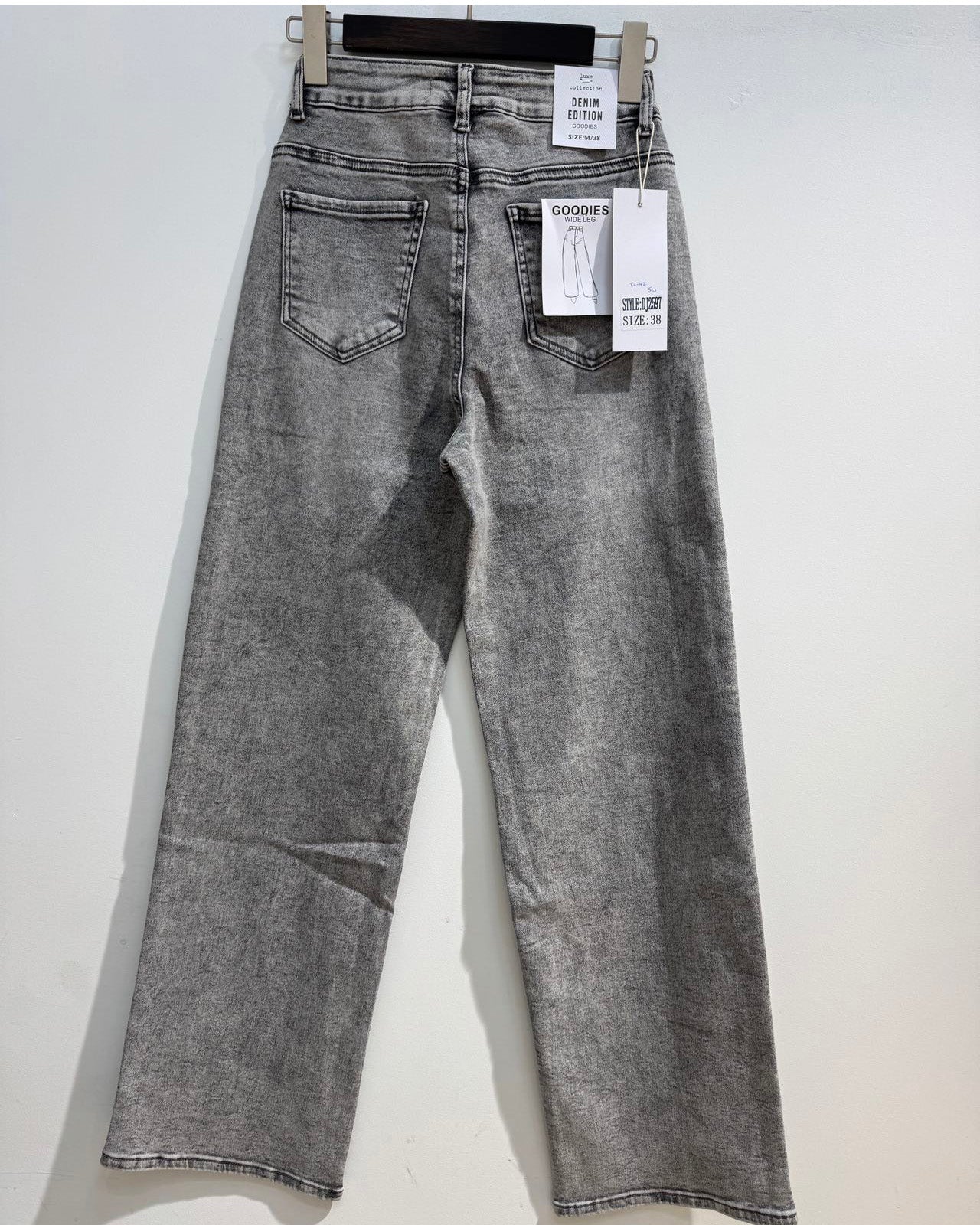 grijze wide leg jeans dames stretch maat 34-48 - achterkant
