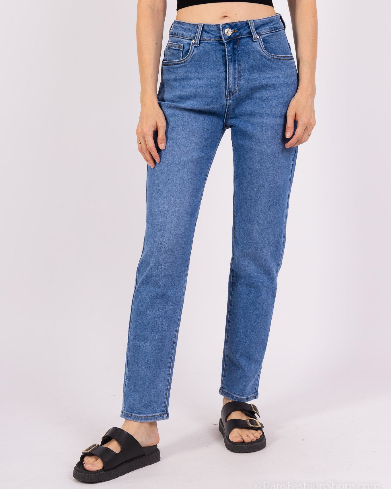 Goodies mom jeans dames blauw voorkant