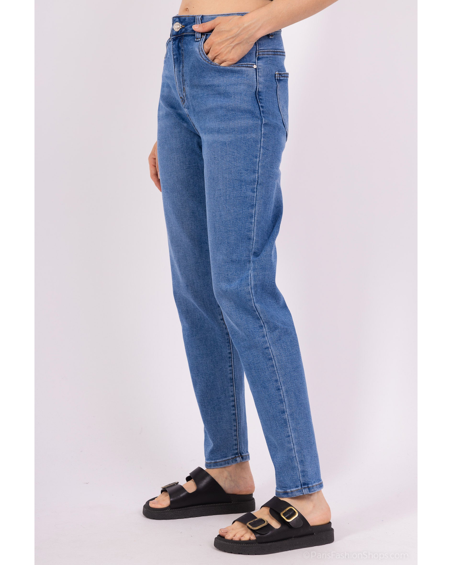 Goodies mom jeans dames blauw zijkant