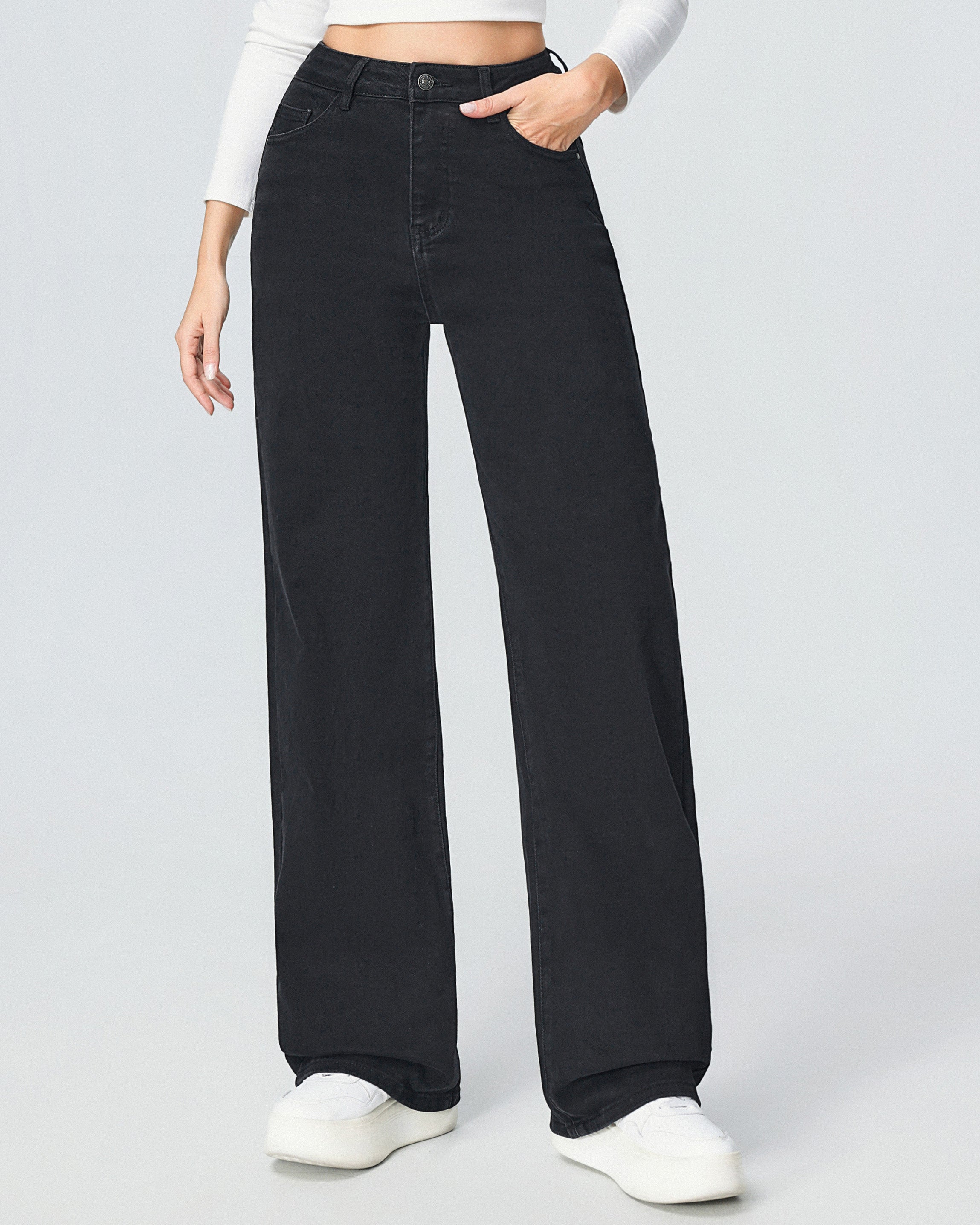 Wide leg jeans zwart super stretch maat 38 tot 48 - voorkant