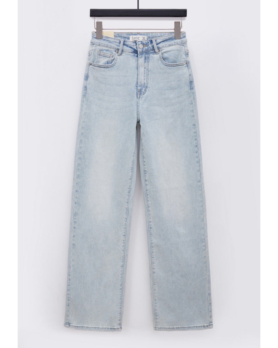 Laulia wide leg jeans full lengte lichtblauw met wijde pijpen – voorkant