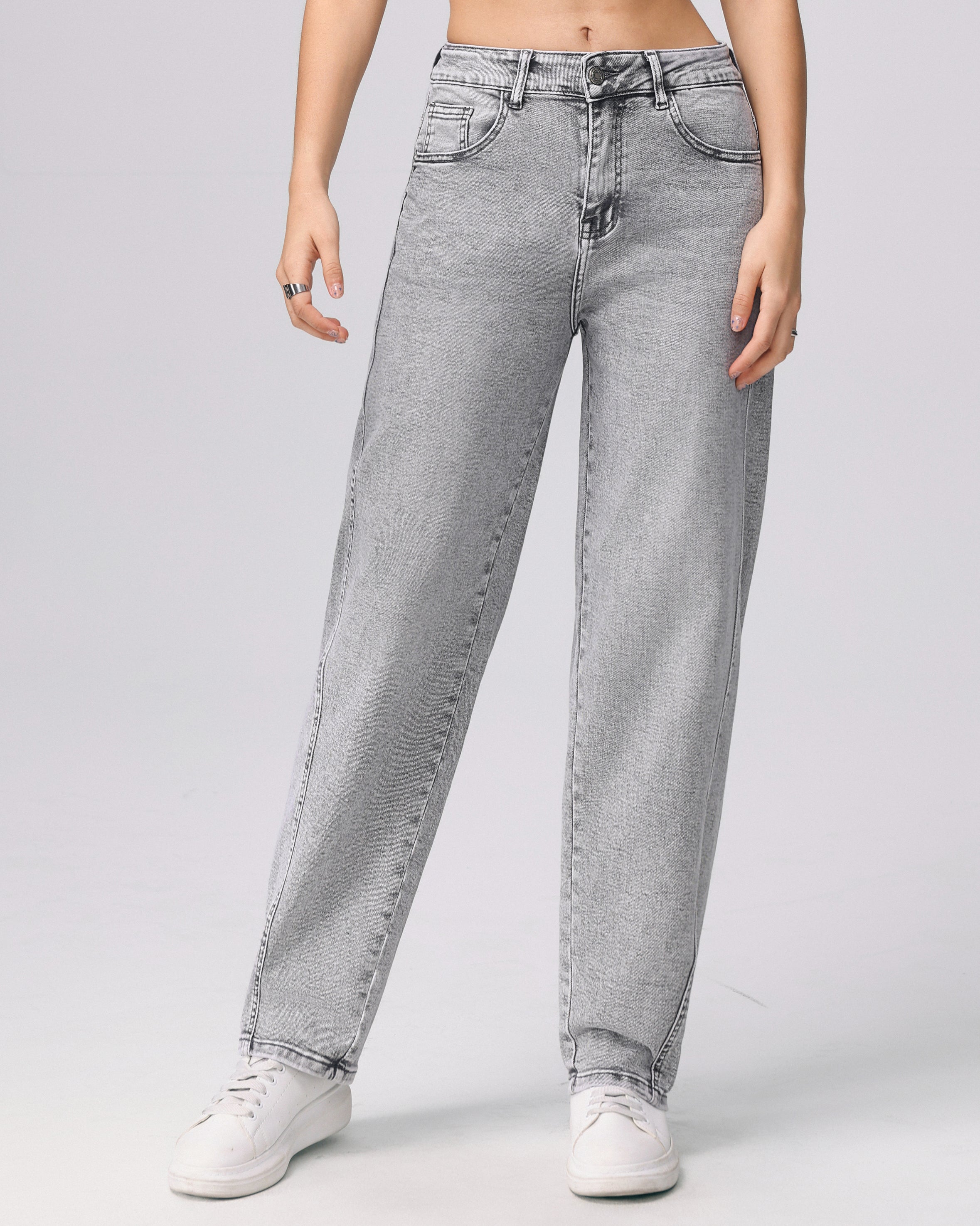 Hello Miss | Barrel jeans Lieq-5 Grijs