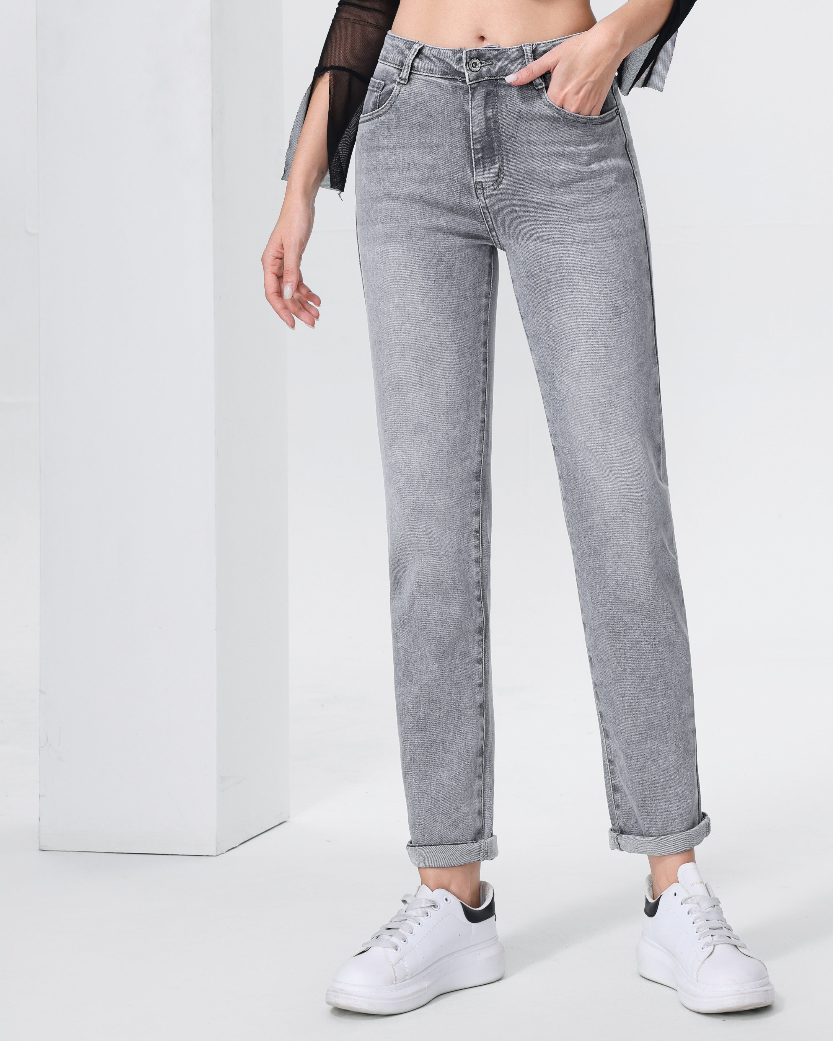 Hello Miss | Mom jeans Savvy-5 Grijs