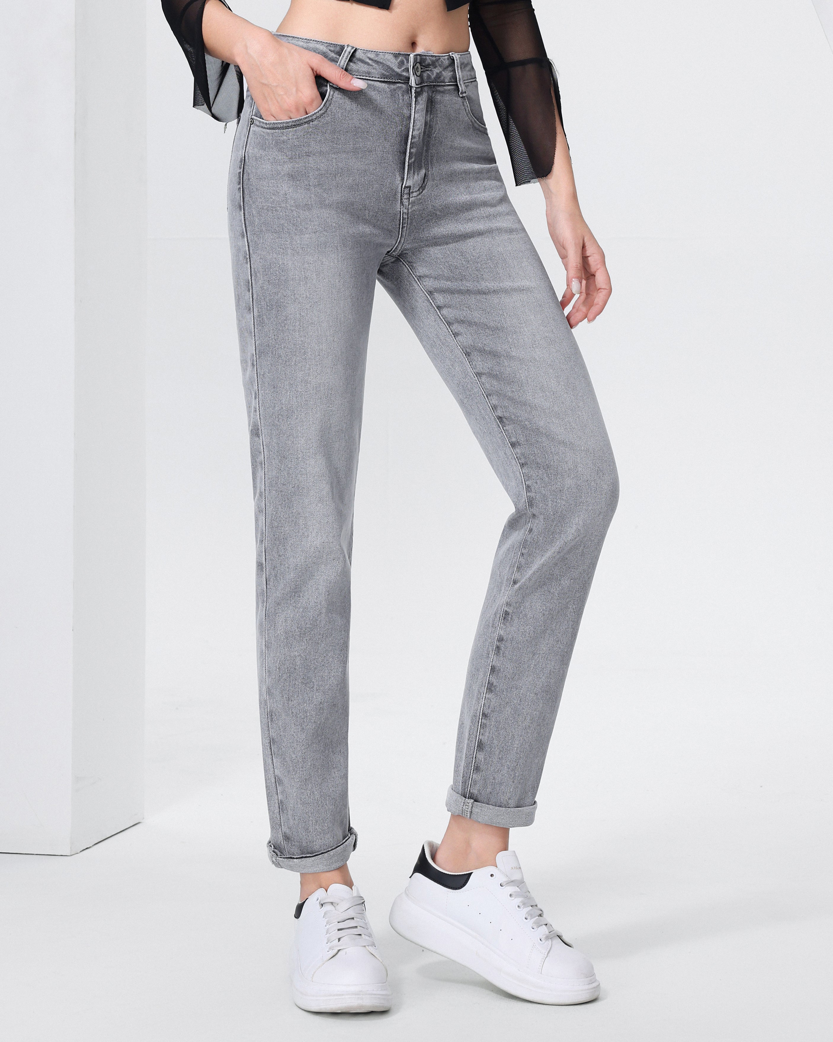 Hello Miss | Mom jeans Savvy-5 Grijs