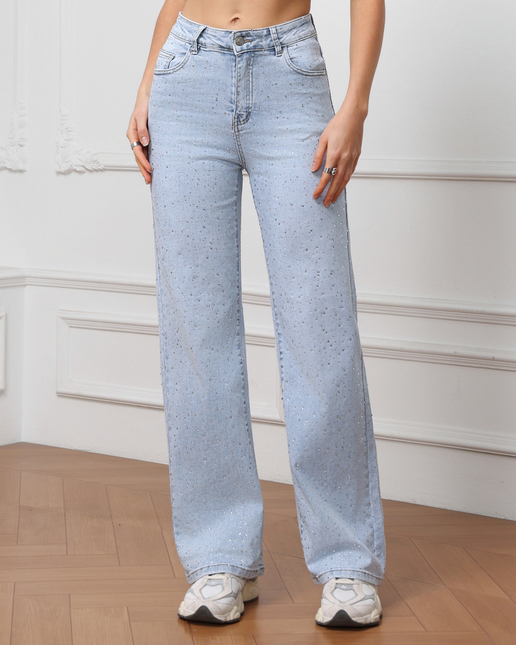 Hello Miss | Wide leg jeans met stras Simone-9 Lichtblauw