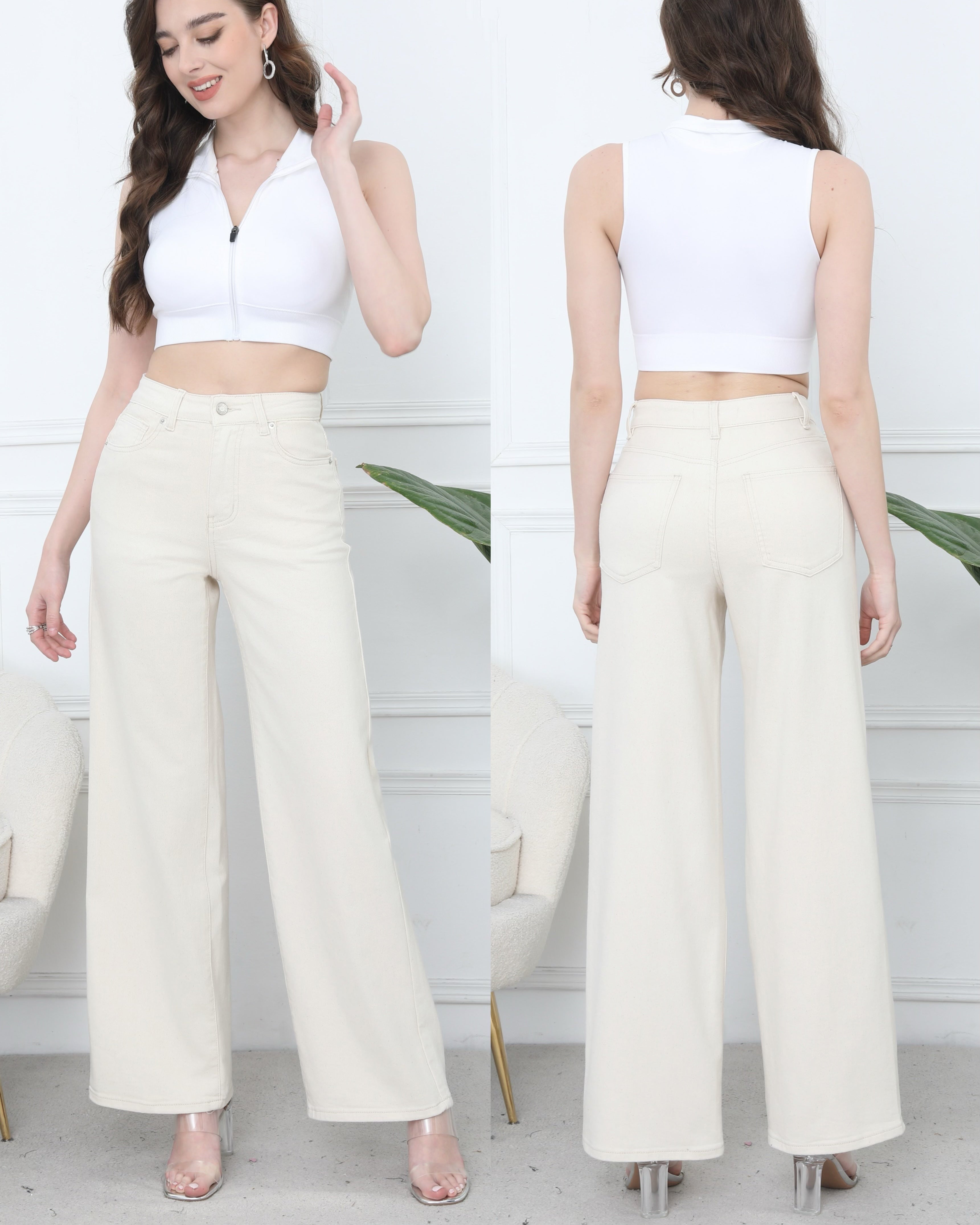 Laulia | Wide leg jeans Yinn-17 Beige