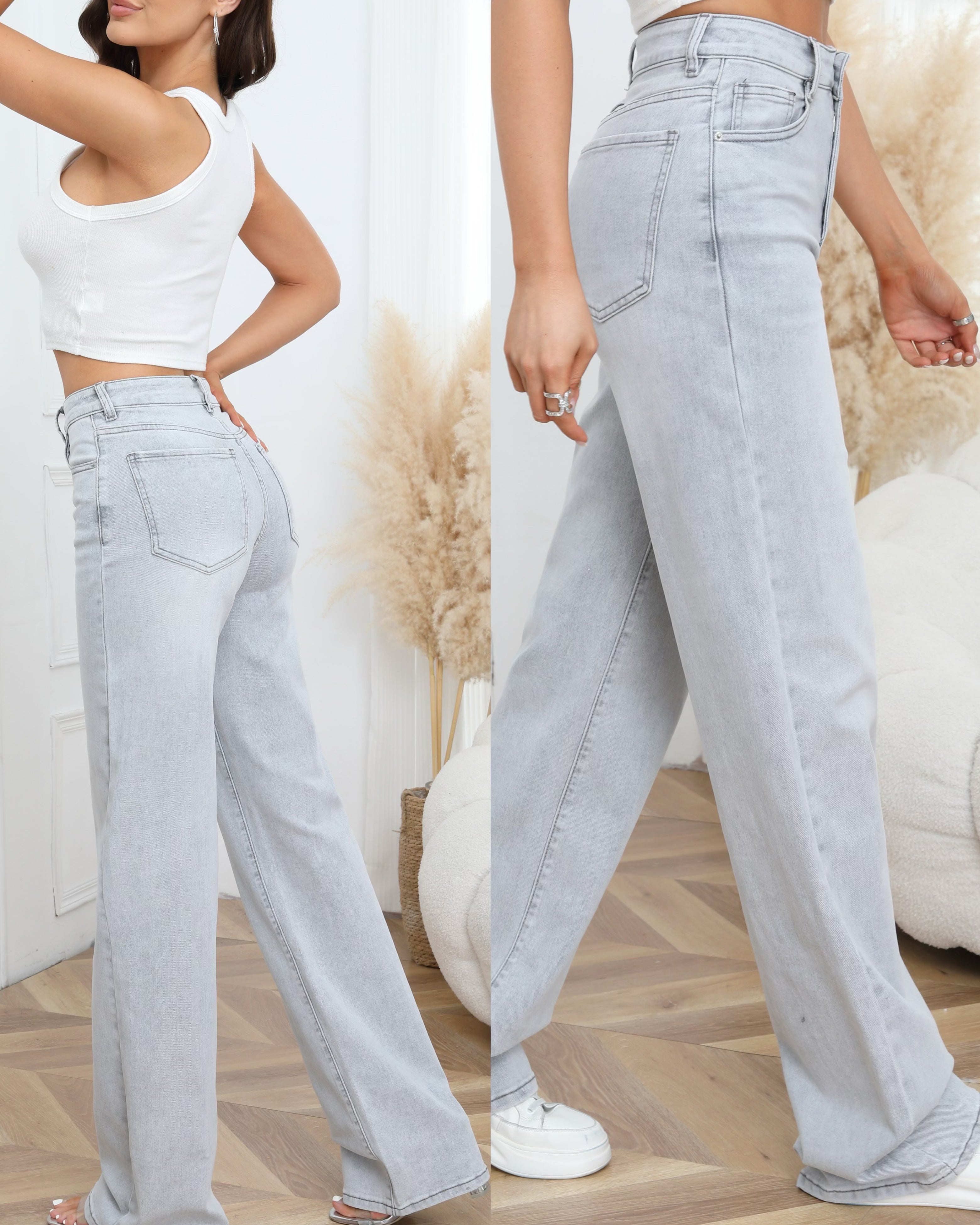 Laulia | Wide leg jeans Poppy-2 (TALL) Lichtgrijs