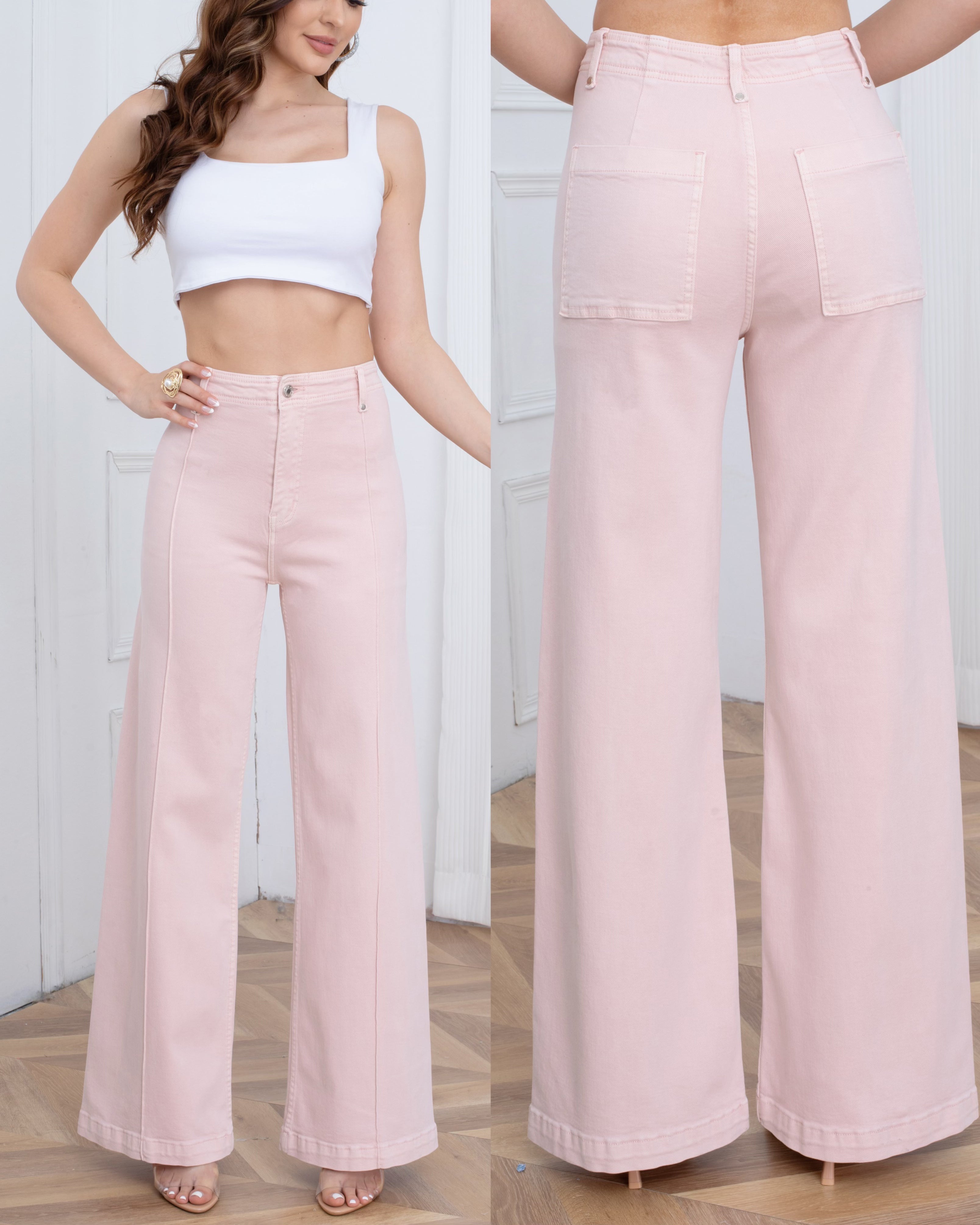 Laulia | Wide leg jeans Kaylee-11 Lichtroze
