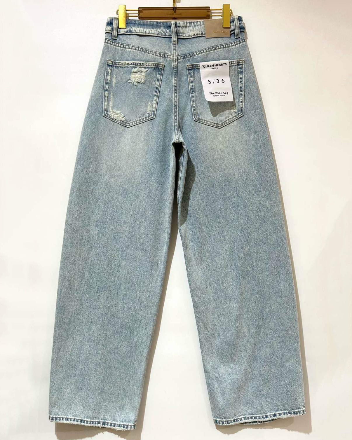 Queen Hearts | Baggy wide leg jeans met omslag Deb-1 Lichtblauw