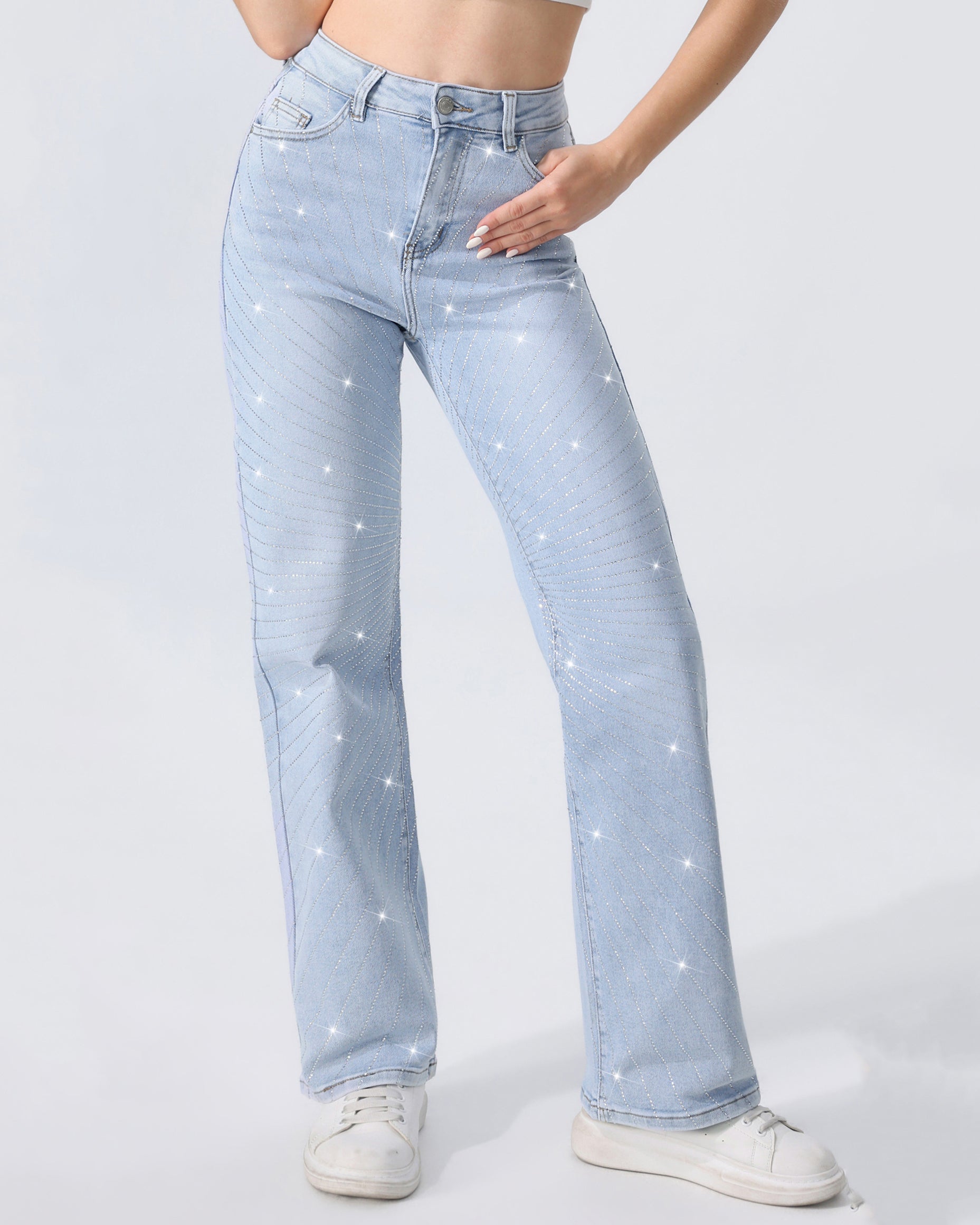 Hello Miss | Wide leg jeans strass Suzey Lichtblauw