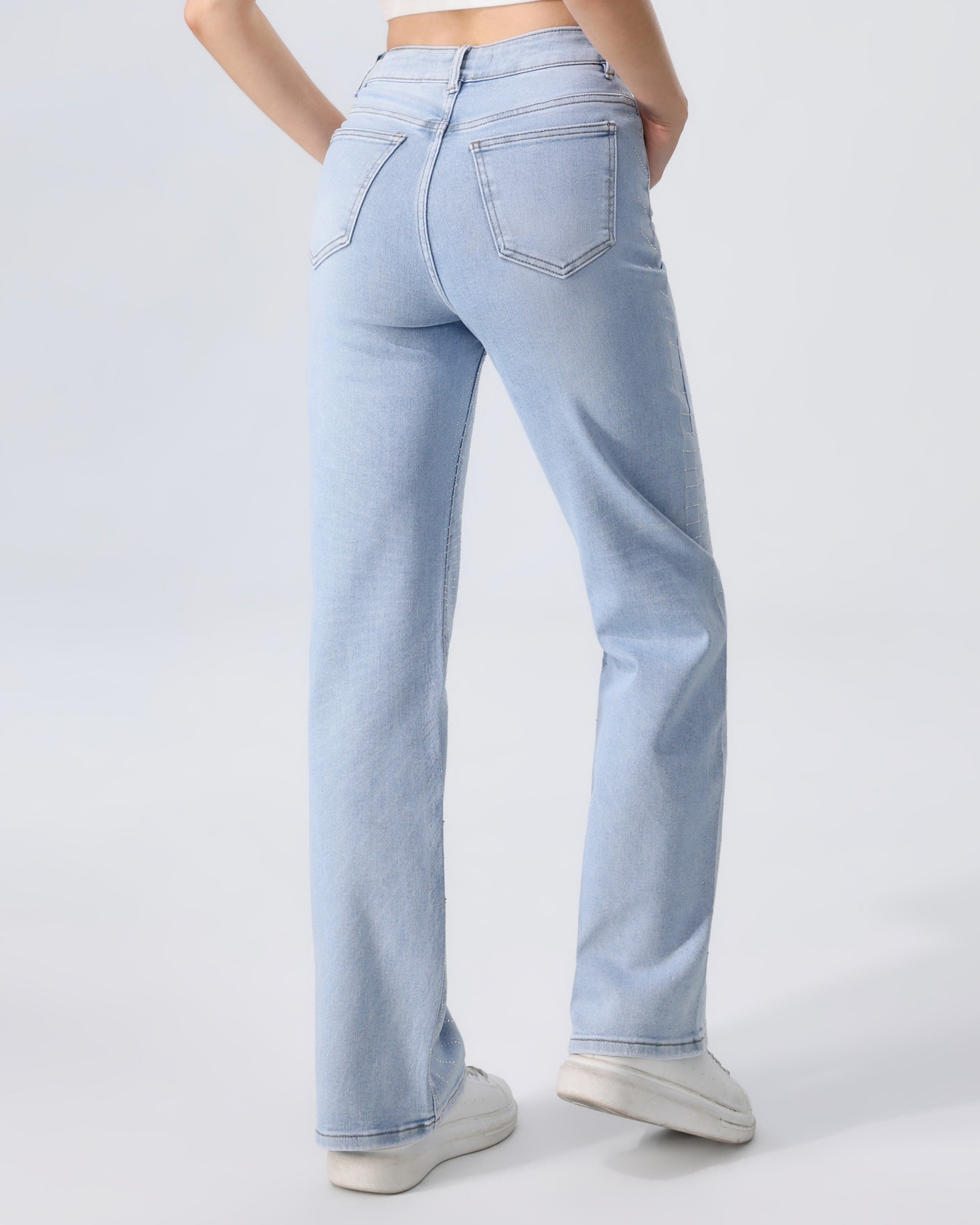 Hello Miss | Wide leg jeans strass Suzey Lichtblauw