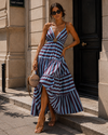 Gestreepte maxi jurk Elin Blauw/ Bordeaux