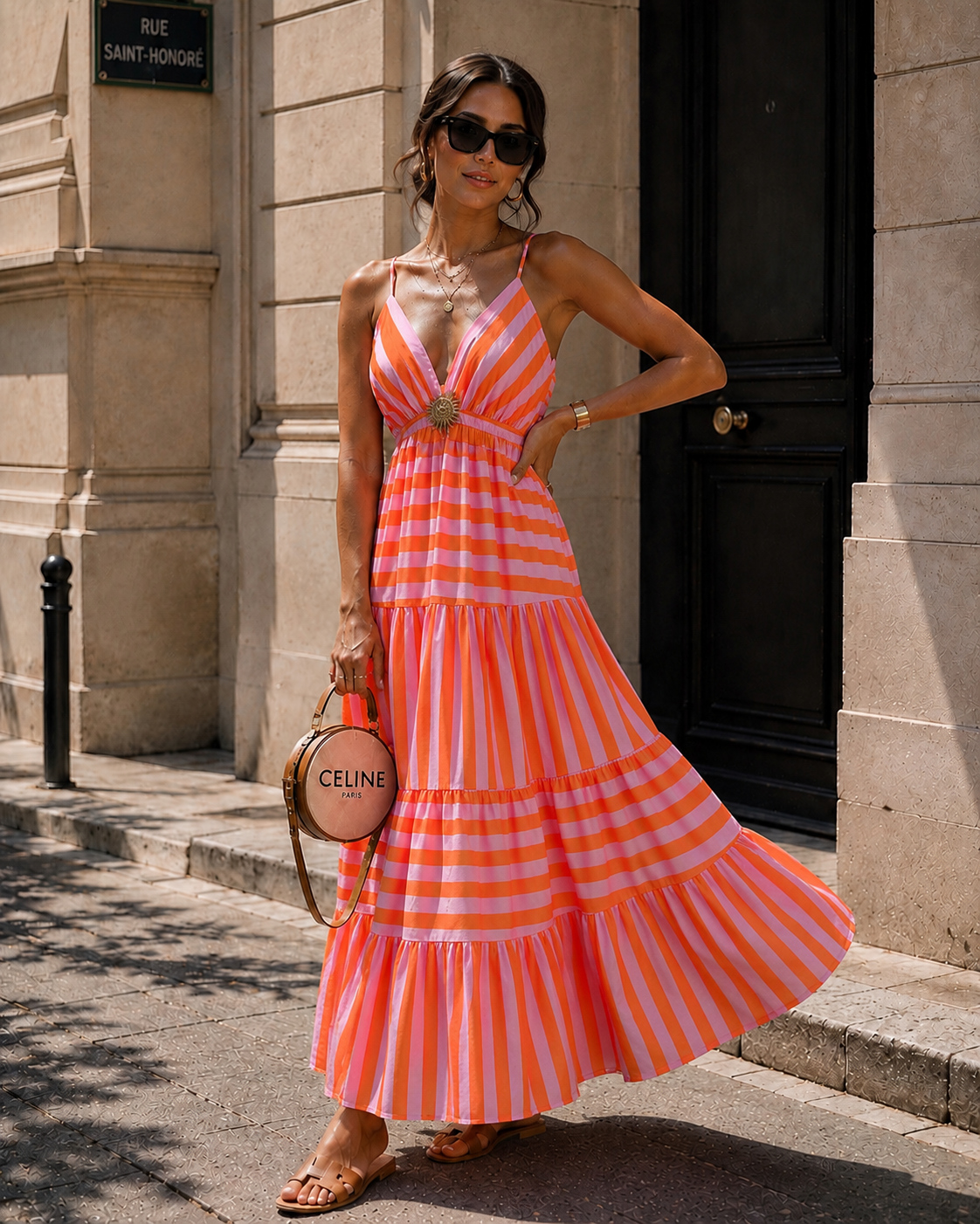 Gestreepte maxi jurk Elin Oranje