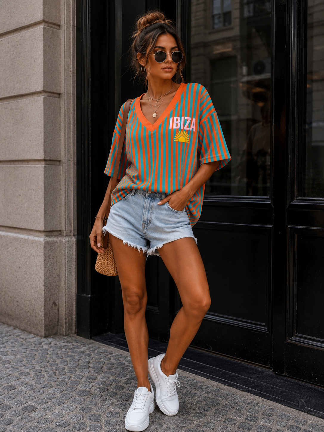 T-shirt V-hals Ibiza Oranje