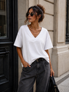 Basic T-shirt V-hals Milly Wit