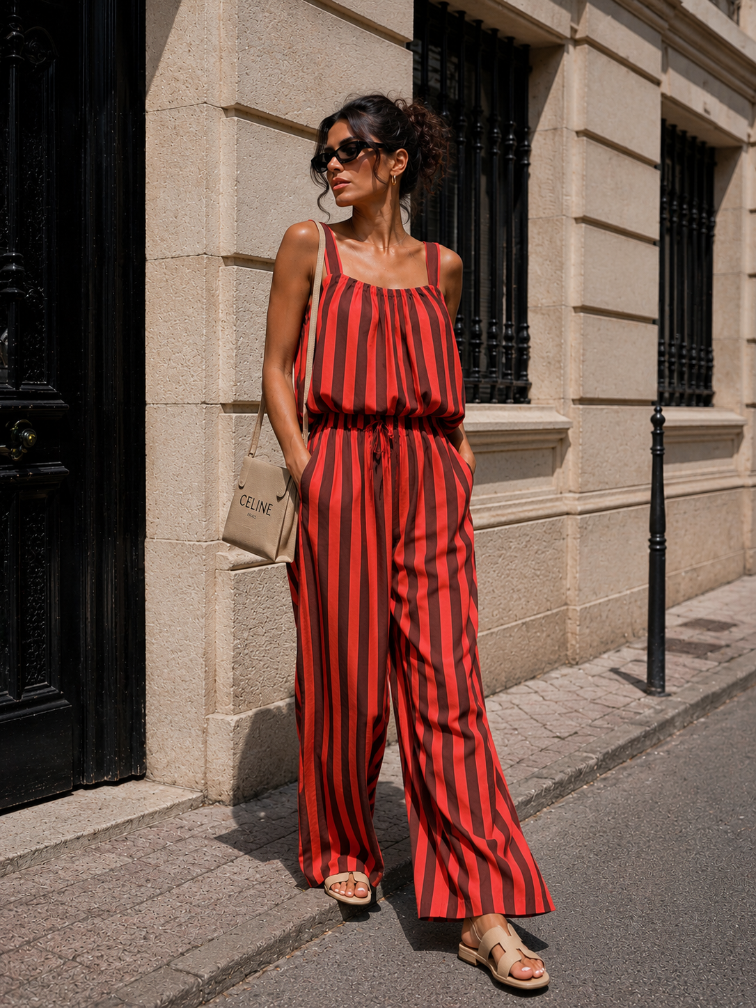 Gestreept co-ord set Estelle Bruin/ Roze