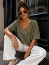 Basic T-shirt V-hals Milly Donkergroen