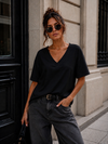 Basic T-shirt V-hals Milly Zwart