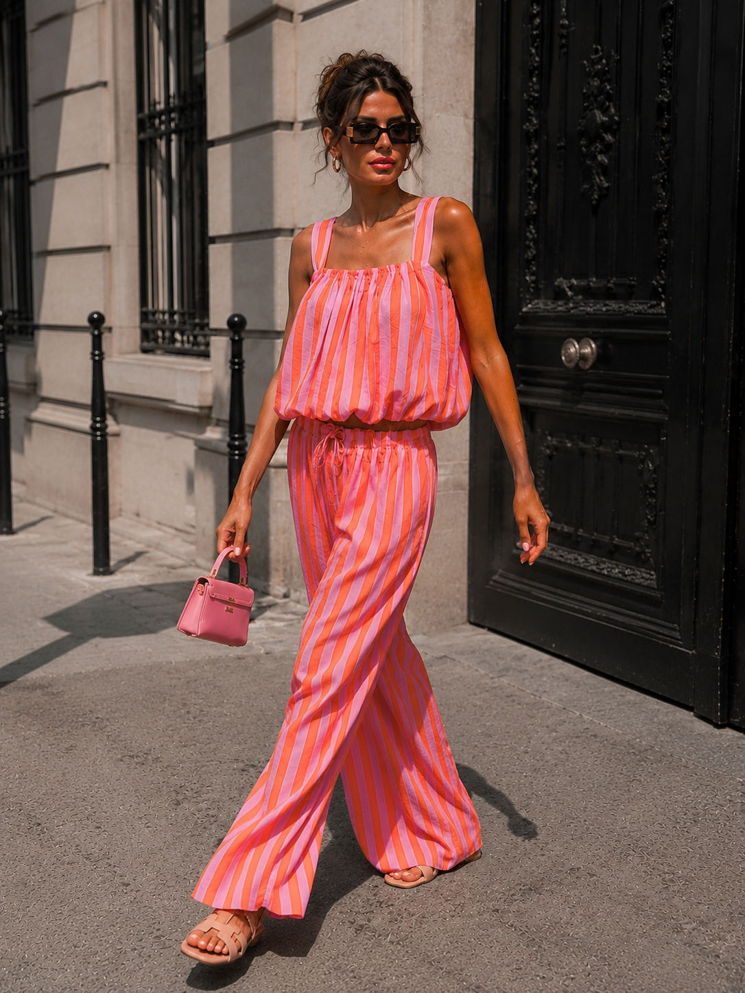 Gestreept co-ord set Estelle Oranje