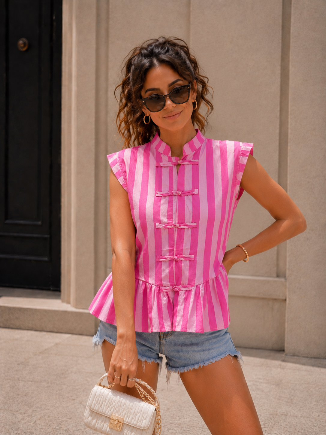 Gestreepte top Jolie Fuchsia