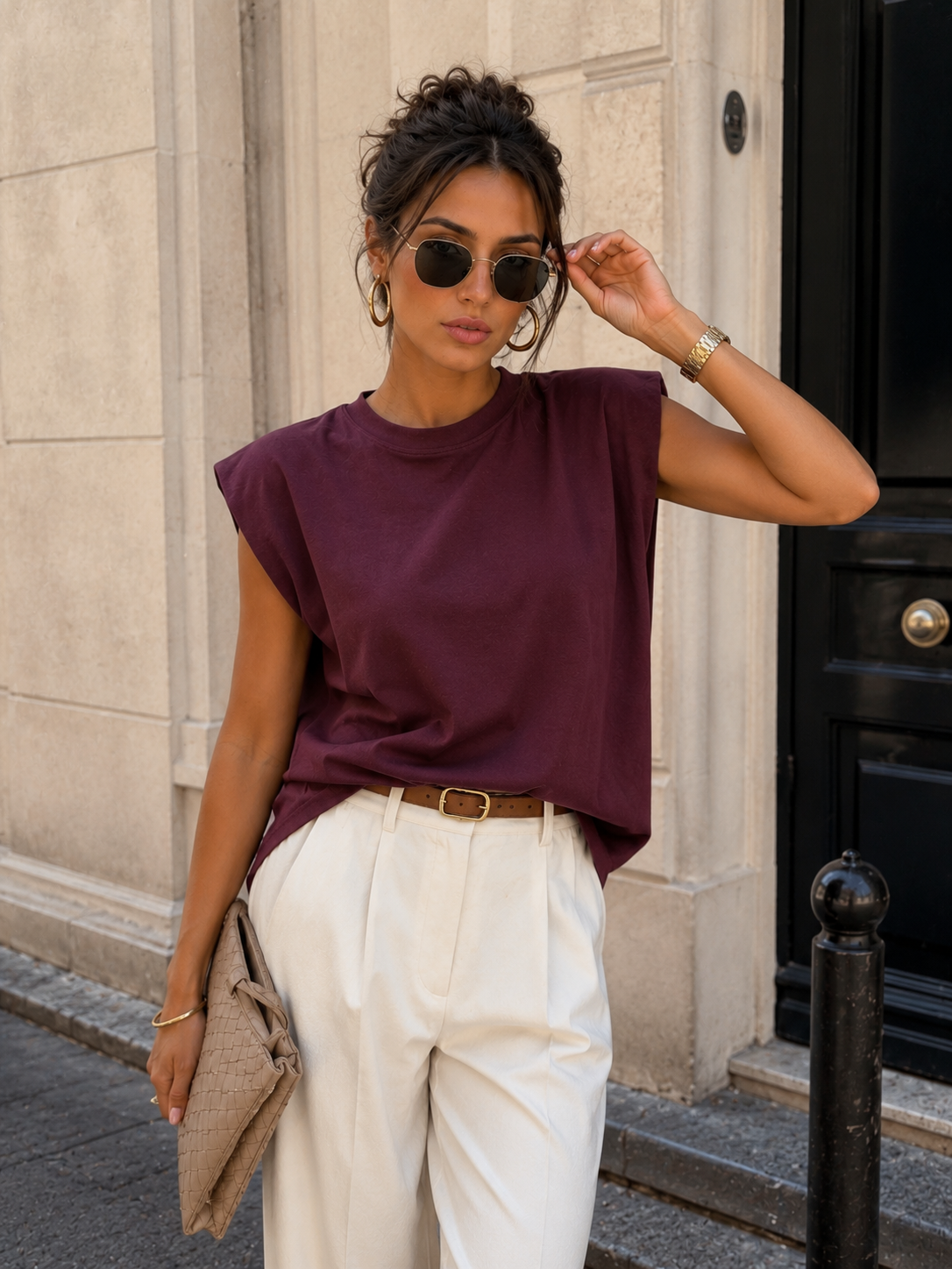 Ronde hals top Dettie Aubergine