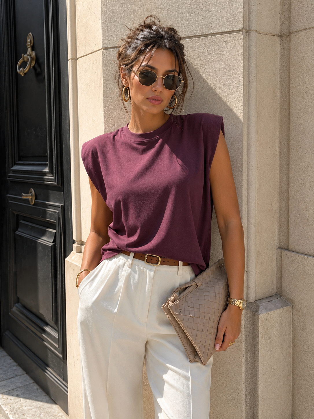 Ronde hals top Dettie Aubergine
