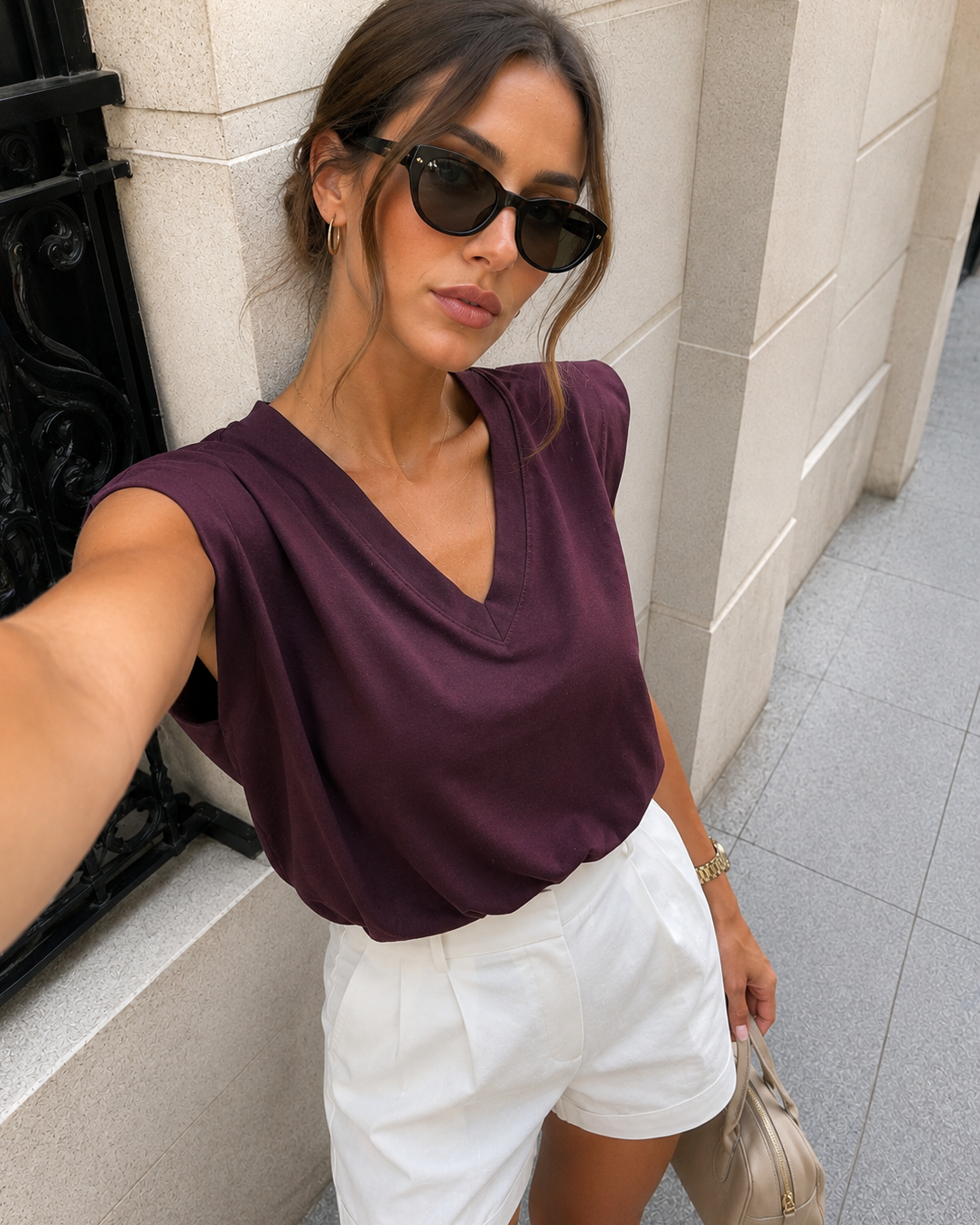 V-hals top Joey Aubergine