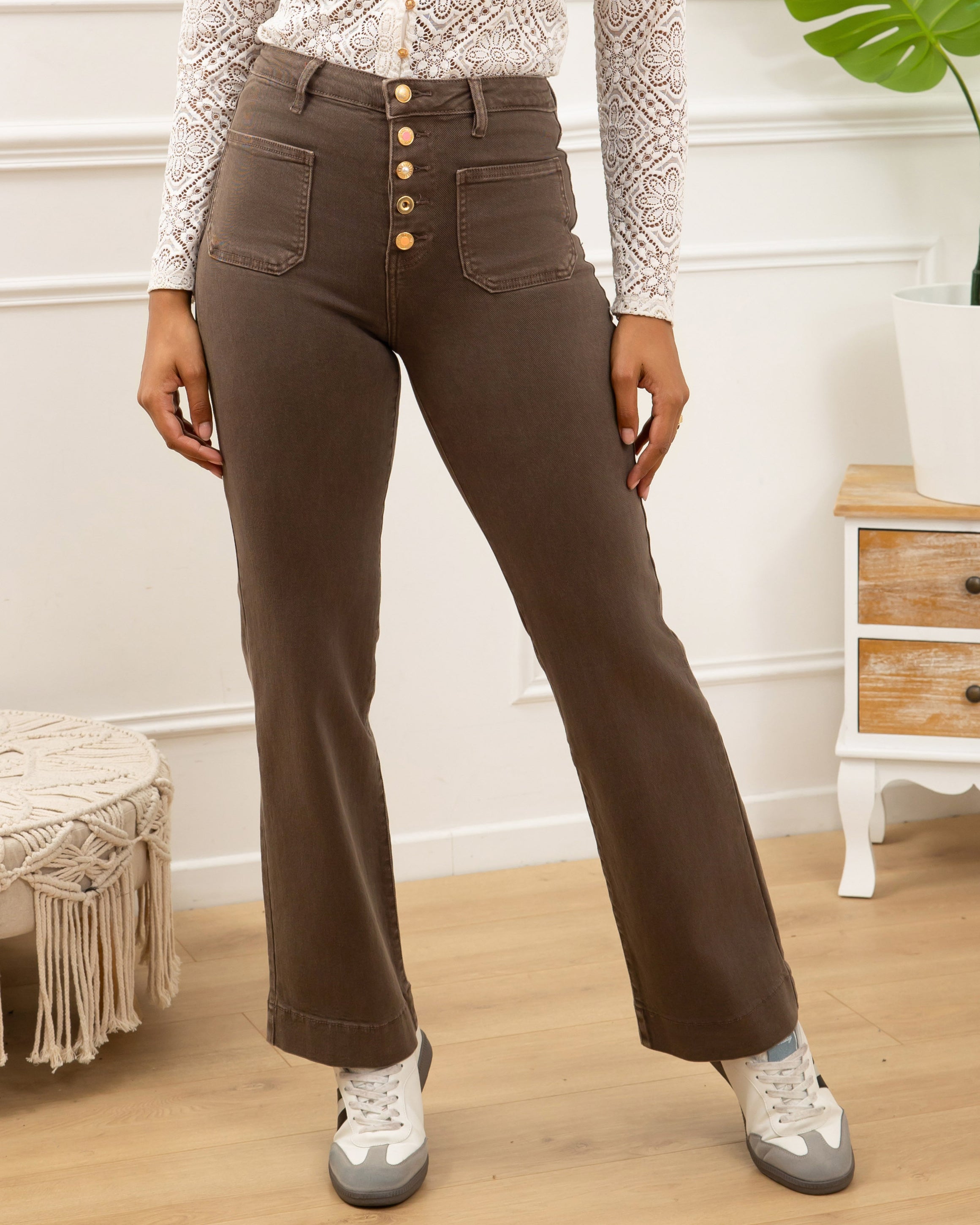 Folyrose | Wide leg jeans Mika-I3 Bruin