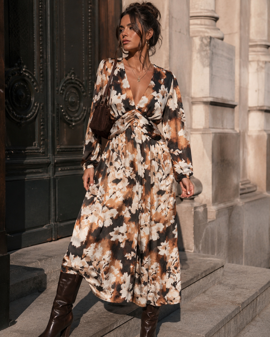 Lange jurk met print Lindey Bruin