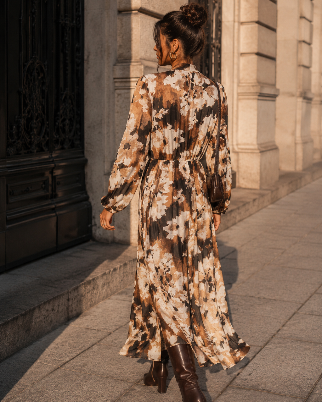 Lange jurk met print Lindey Bruin