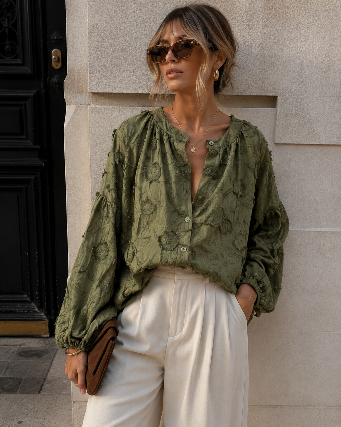 Blouse met bloemen Yade Groen