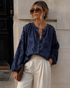 Blouse met bloemen Yade Donkerblauw